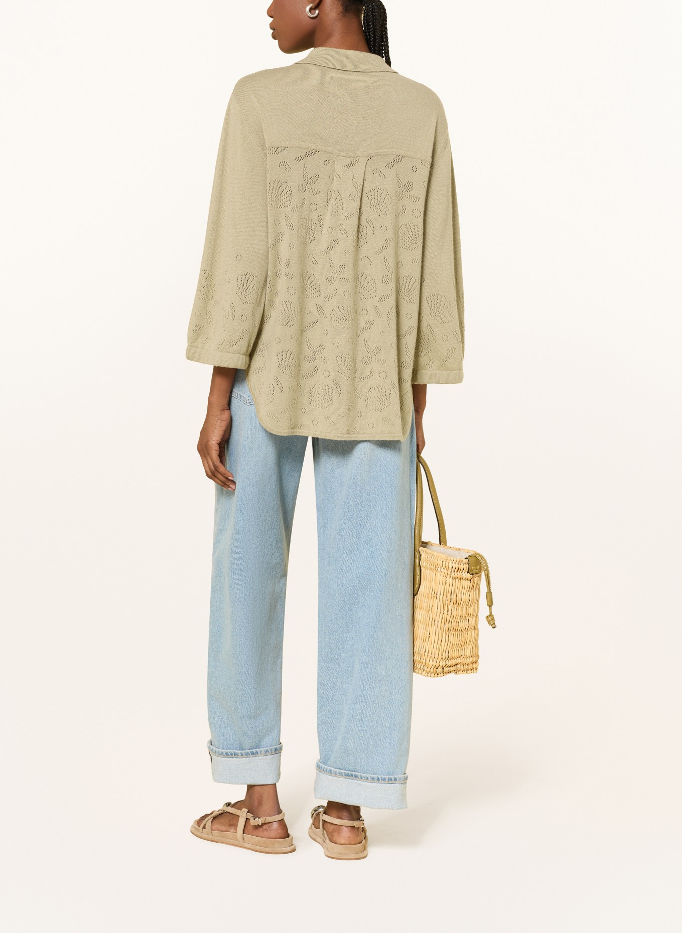 FTC CASHMERE Cashmere cardigan with 3/4-length sleeves: OLIVE