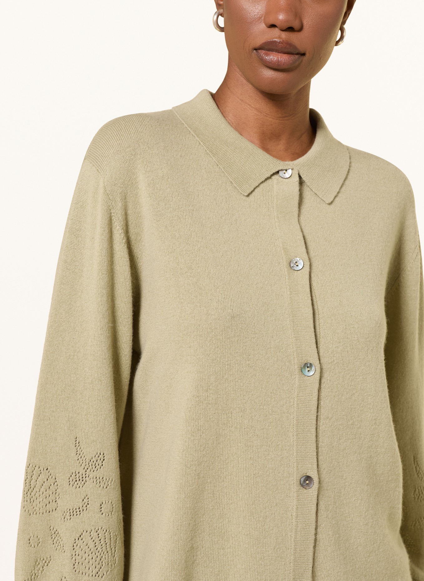 FTC CASHMERE Cashmere cardigan with 3/4-length sleeves: OLIVE