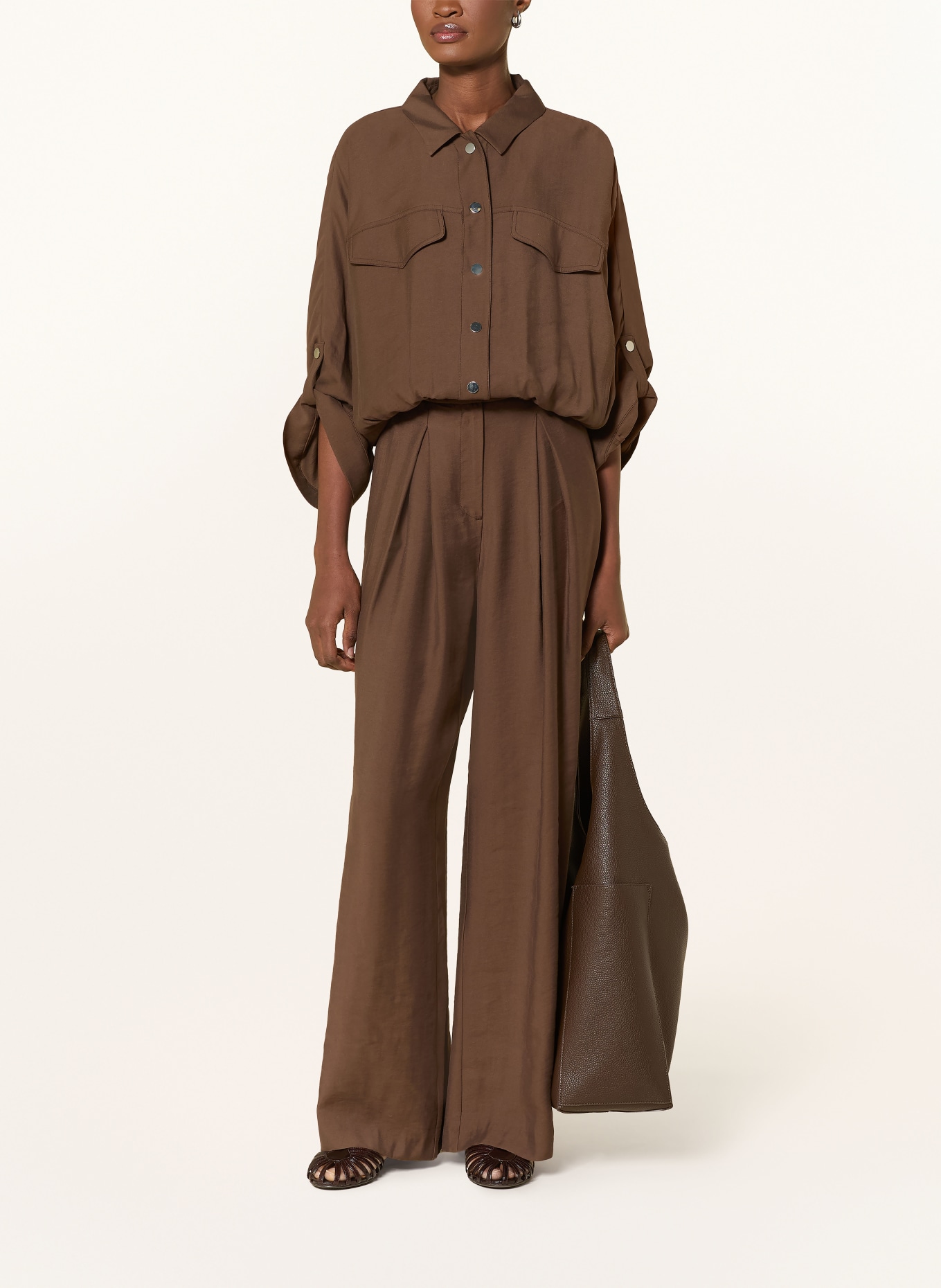 MORE & MORE 3/4-sleeve blouson: DARK BROWN