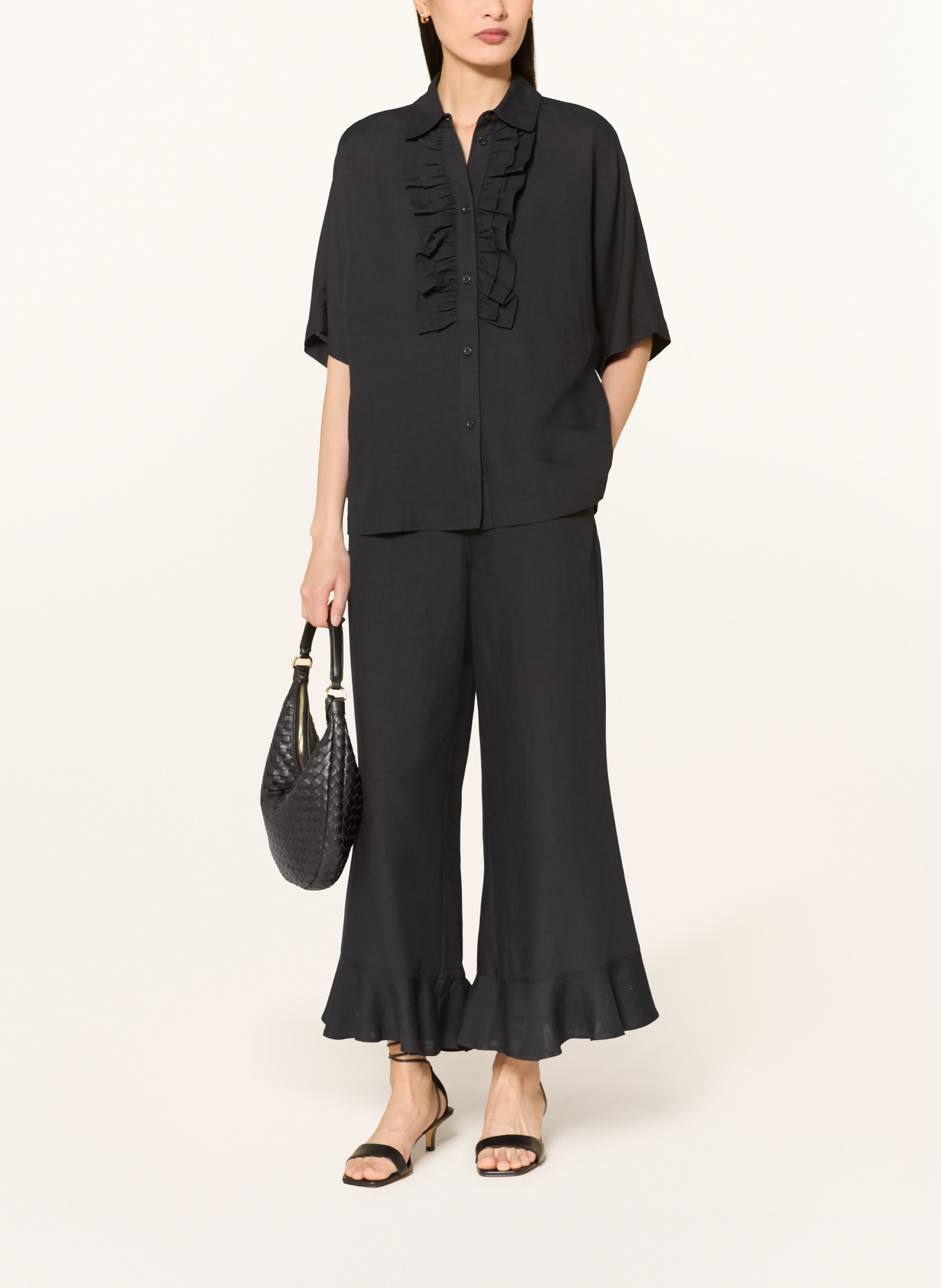 MORE & MORE Ruffled shirt blouse: BLACK