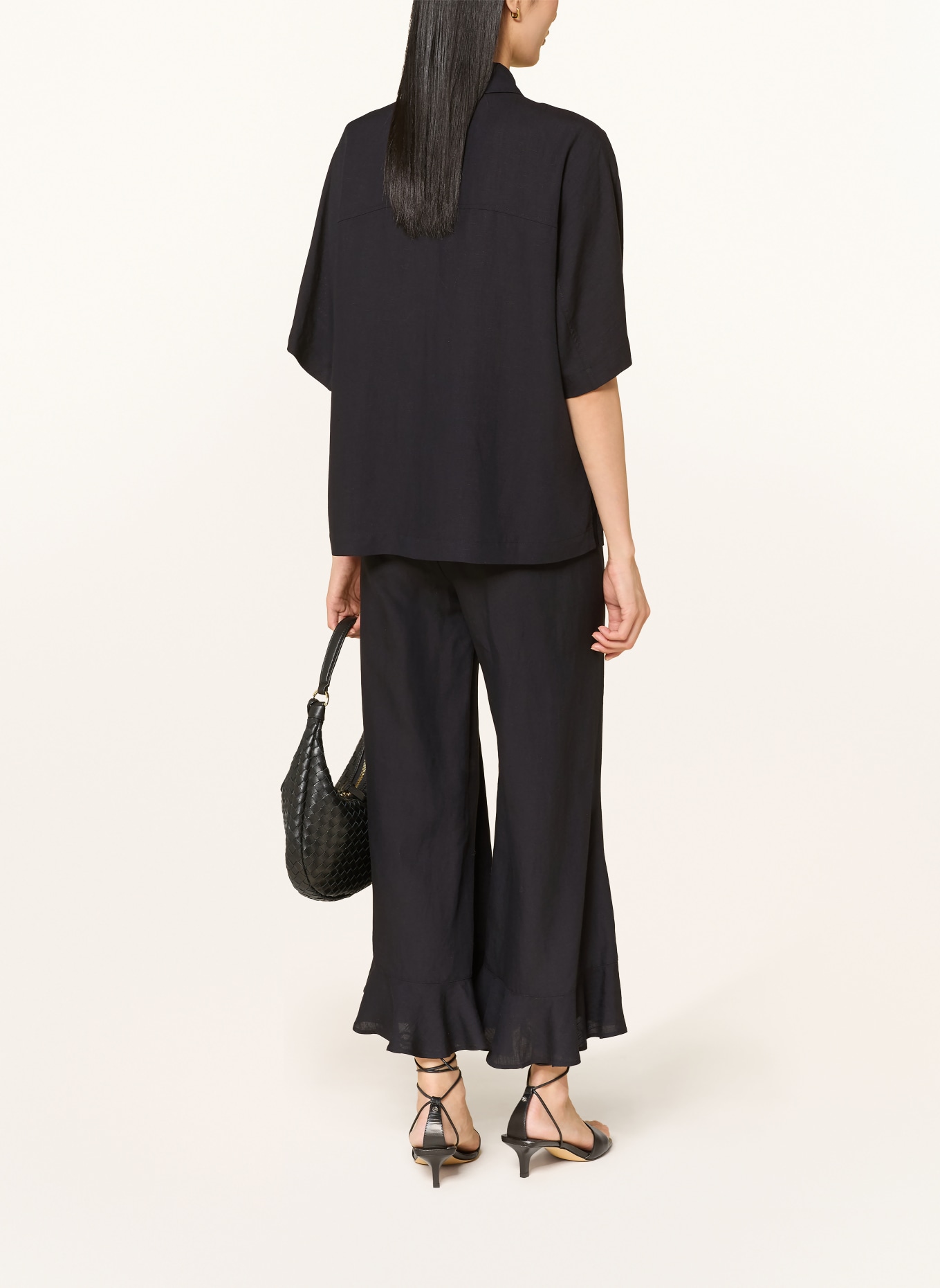 MORE & MORE Ruffled shirt blouse: BLACK