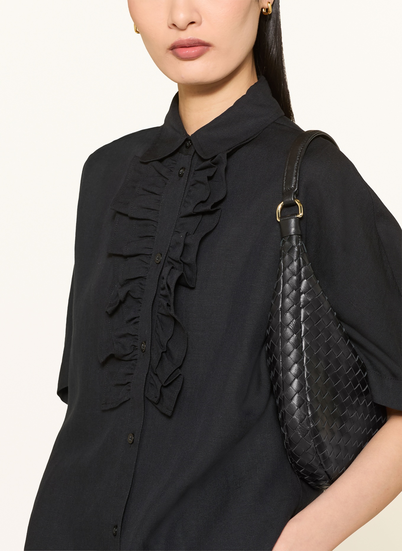MORE & MORE Ruffled shirt blouse: BLACK