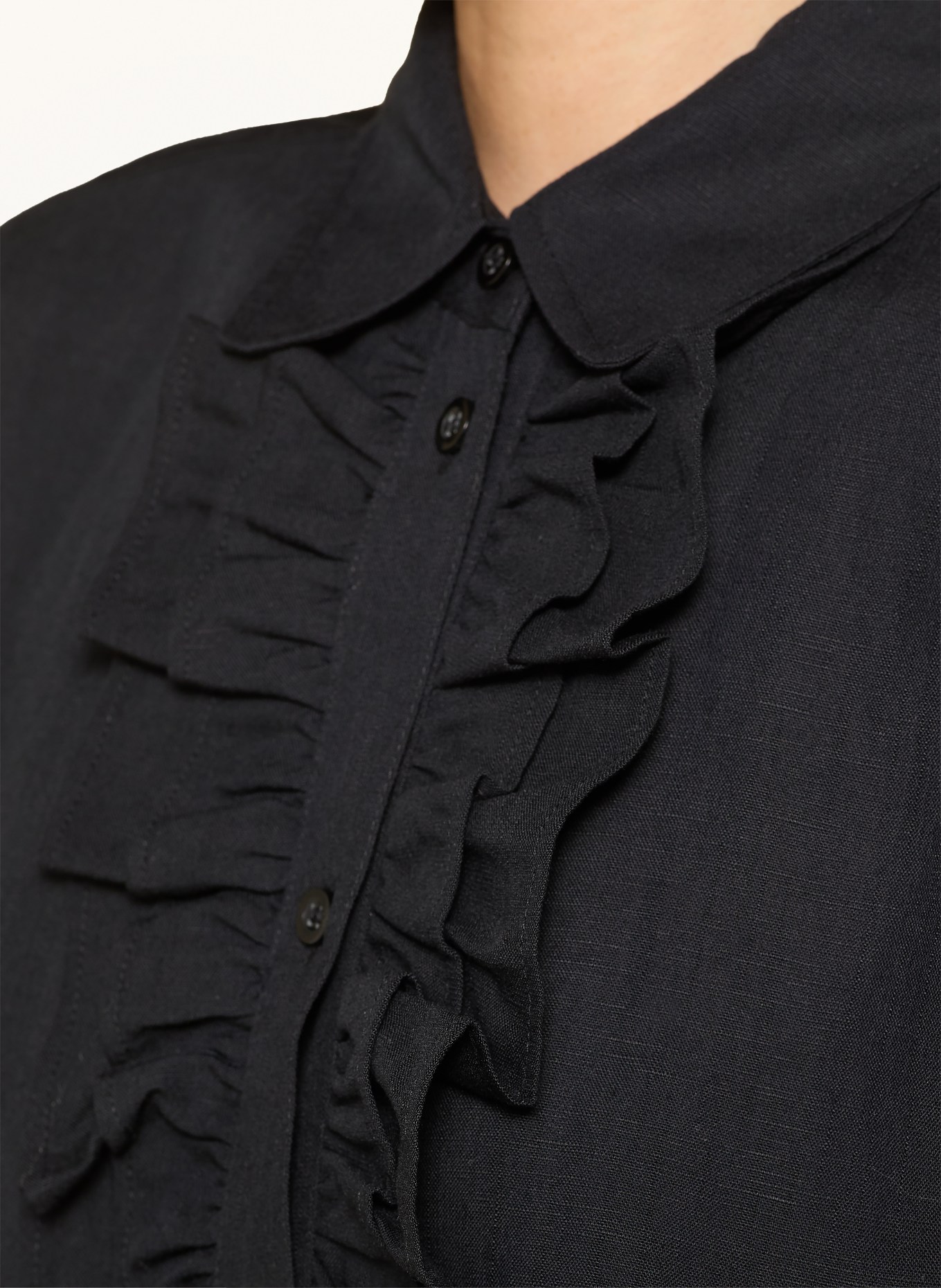 MORE & MORE Ruffled shirt blouse: BLACK