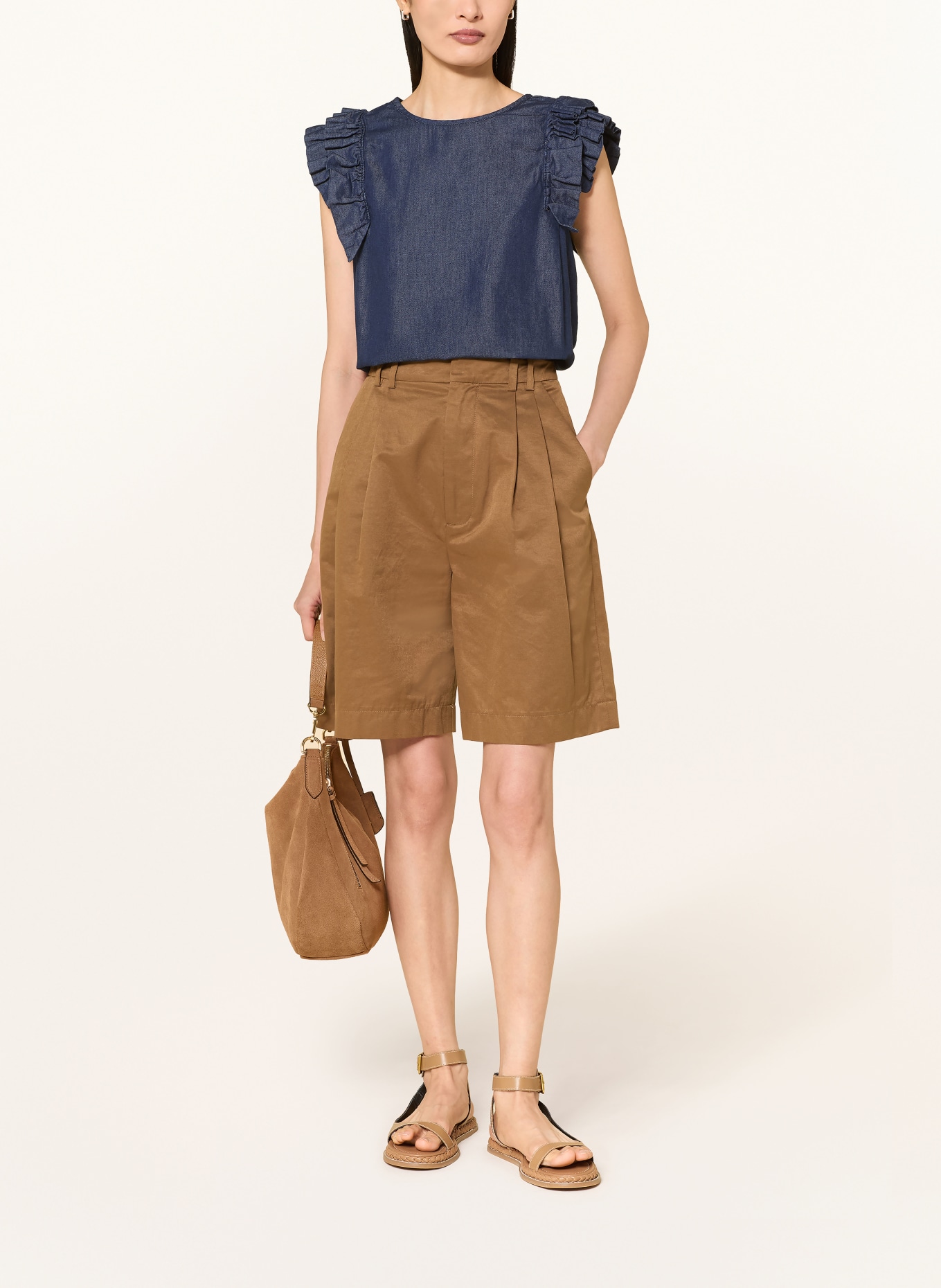MORE & MORE Denim top with ruffles: DARK BLUE