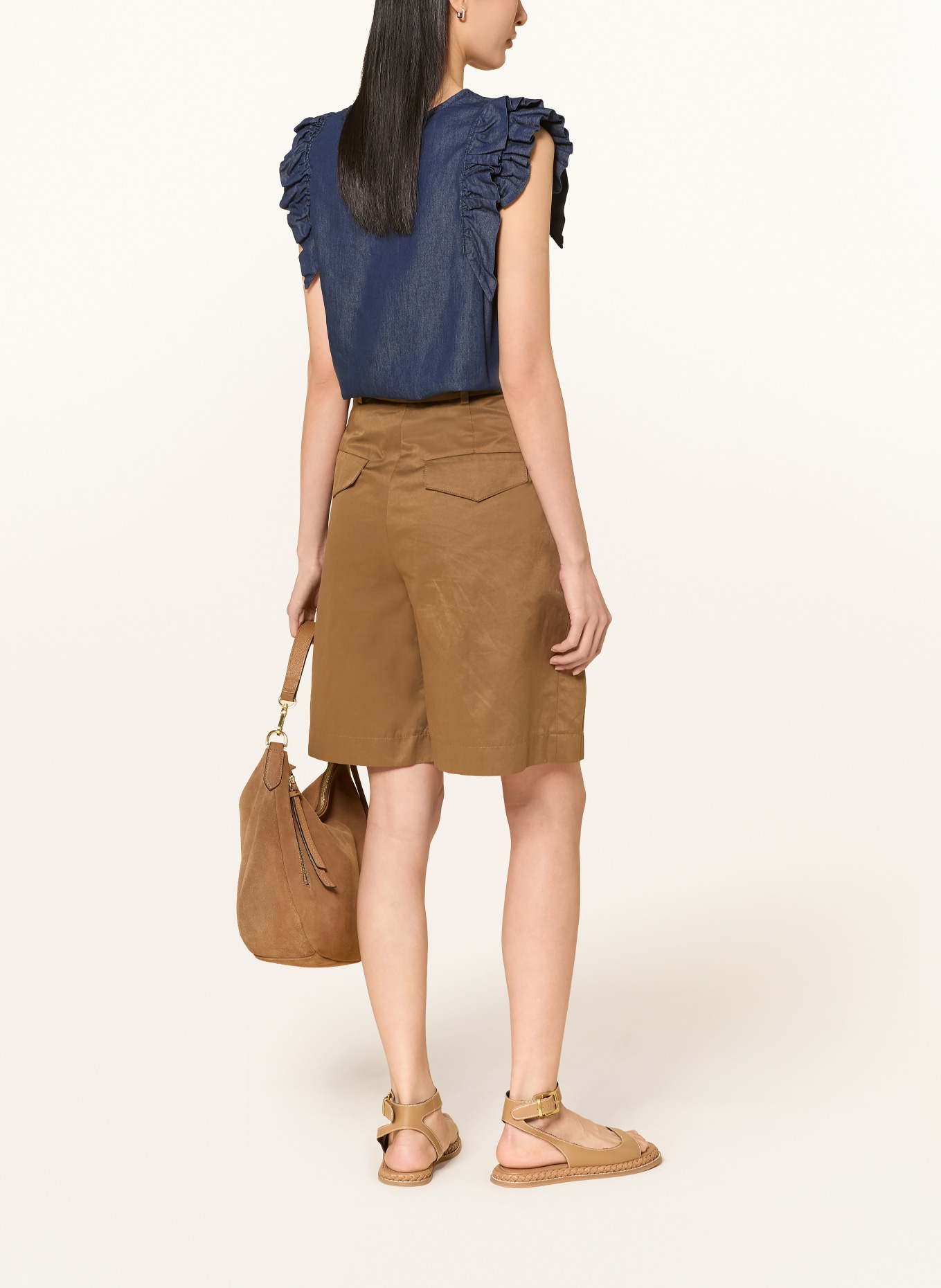 MORE & MORE Denim top with ruffles: DARK BLUE