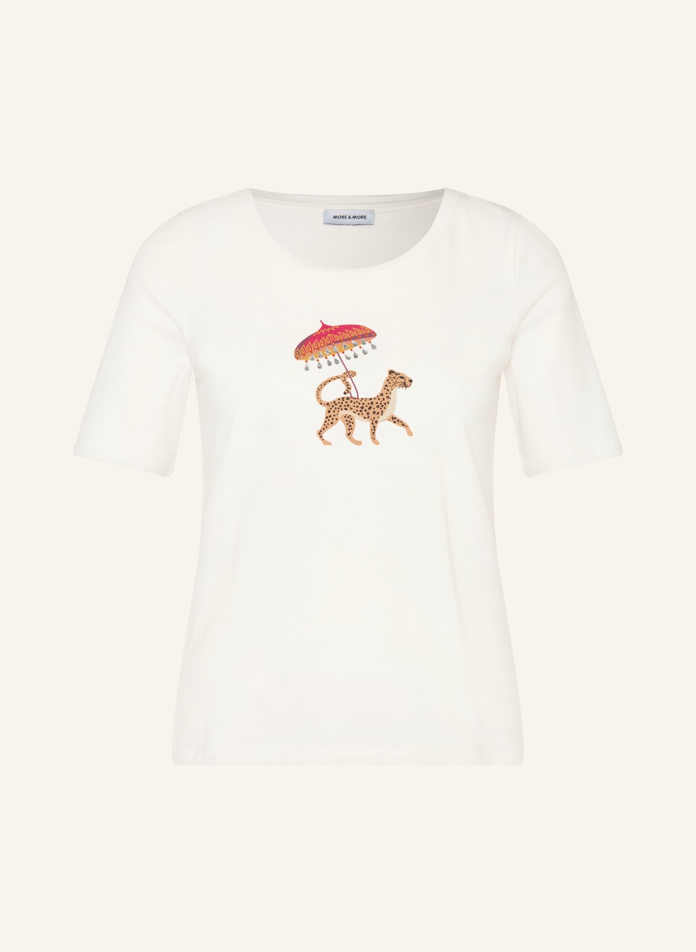MORE & MORE T-shirt with rhinestones: ECRU / BROWN / DARK RED