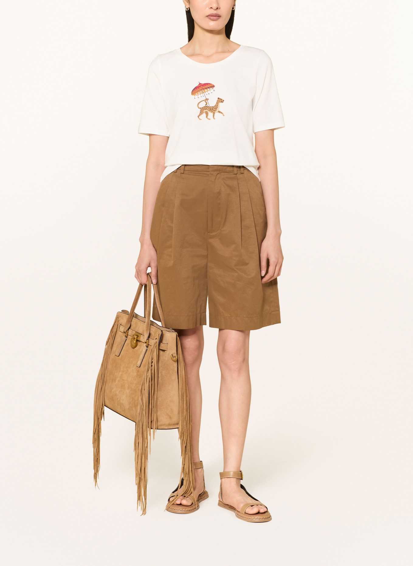 MORE & MORE T-shirt with rhinestones: ECRU / BROWN / DARK RED