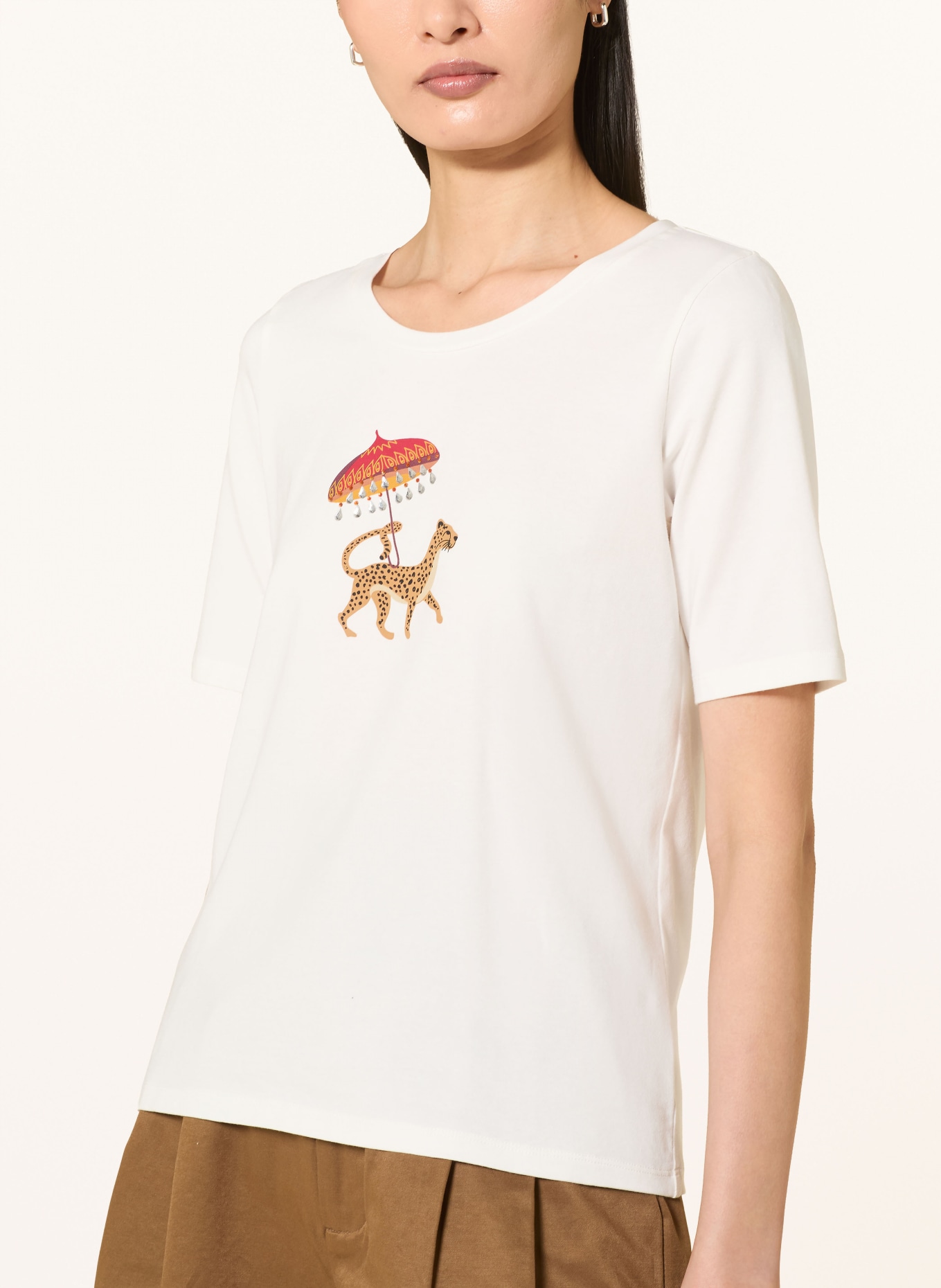 MORE & MORE T-shirt with rhinestones: ECRU / BROWN / DARK RED