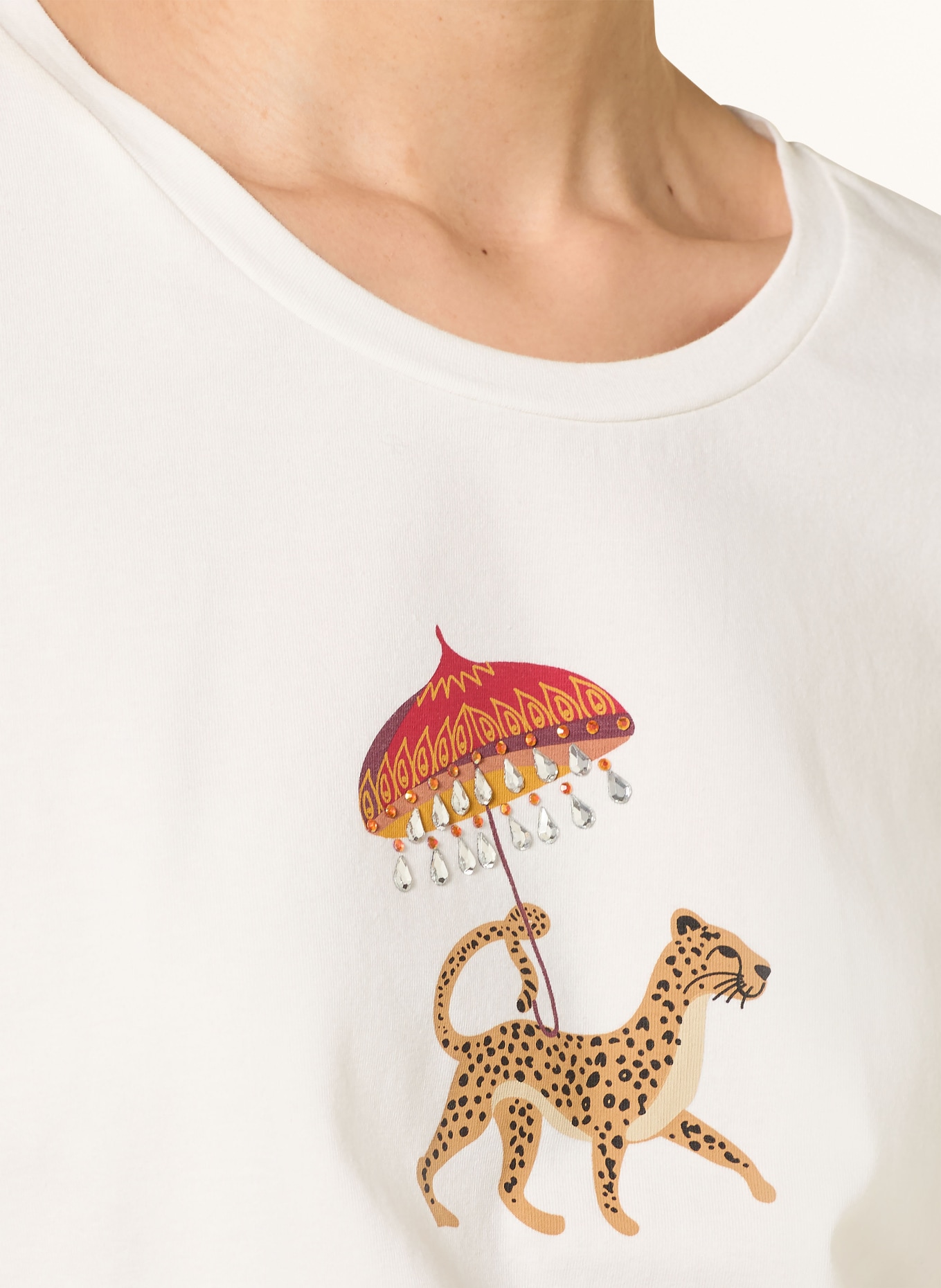 MORE & MORE T-shirt with rhinestones: ECRU / BROWN / DARK RED