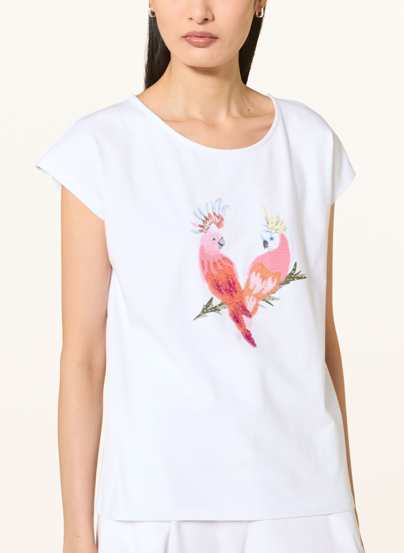MORE & MORE T-Shirt mit Pailletten: WEISS / PINK / GRÜN