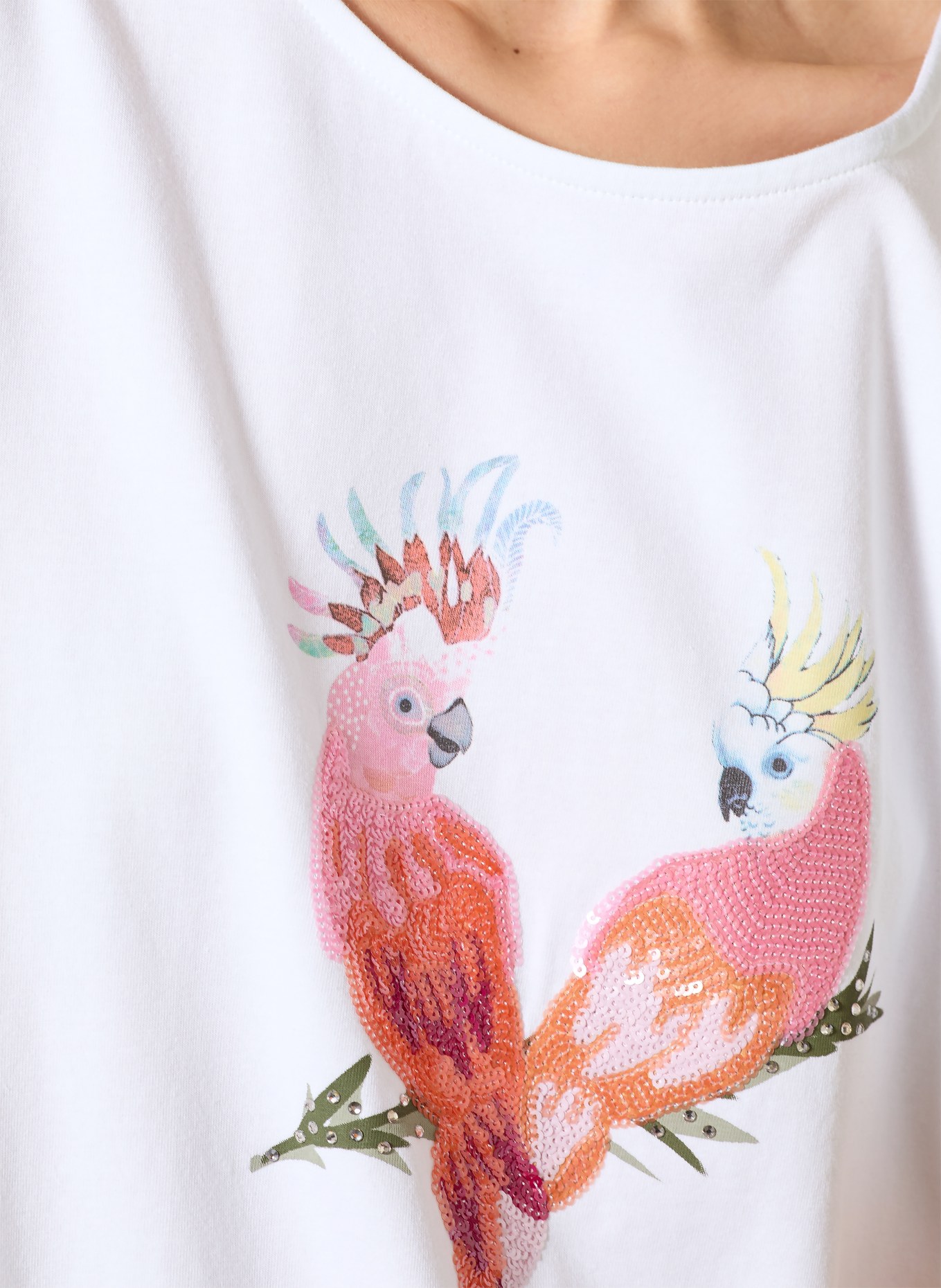 MORE & MORE T-Shirt mit Pailletten: WEISS / PINK / GRÜN