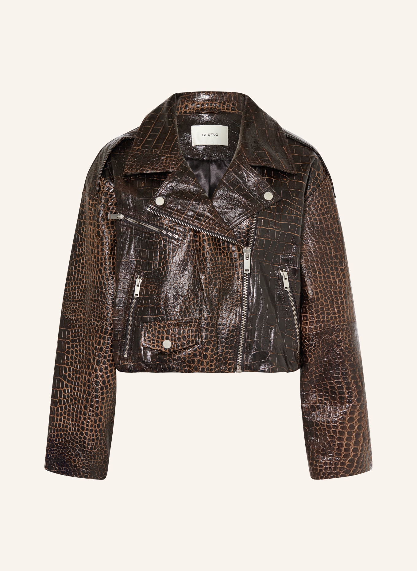 GESTUZ GZCESI Leather Jacket: DARK BROWN