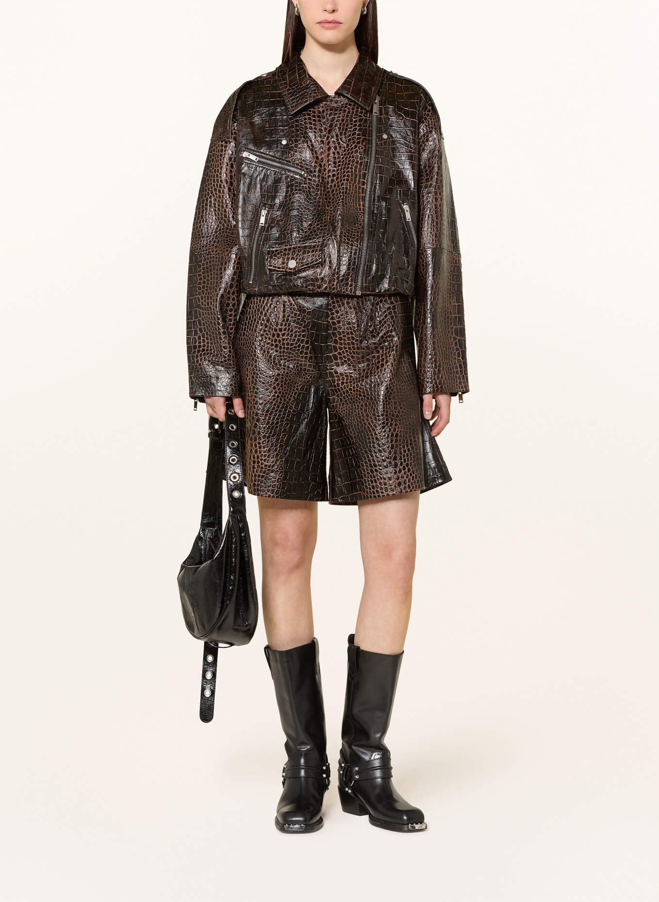 GESTUZ GZCESI Leather Jacket: DARK BROWN