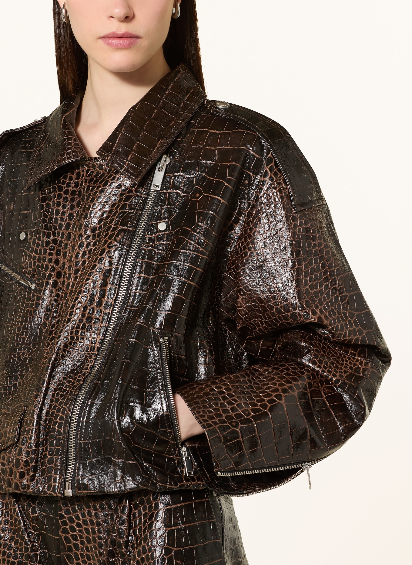 GESTUZ GZCESI Leather Jacket: DARK BROWN