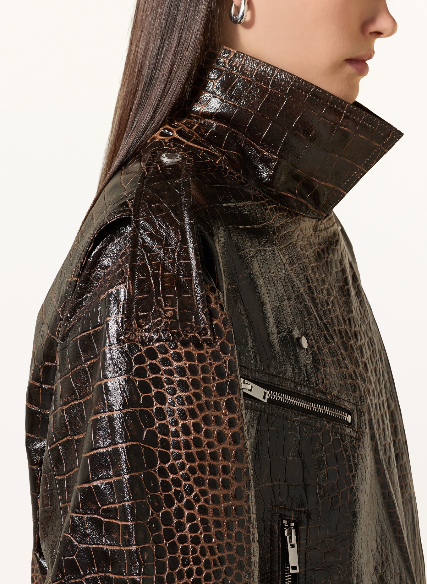 GESTUZ GZCESI Leather Jacket: DARK BROWN