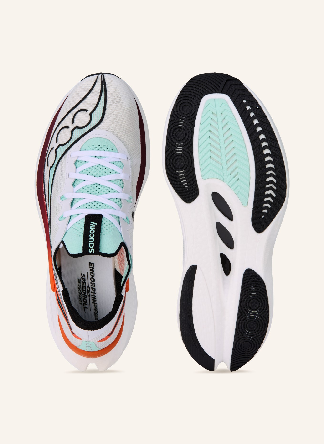 saucony Chaussures de course ENDORPHIN PRO 5: BLANC / ORANGE / MENTHE