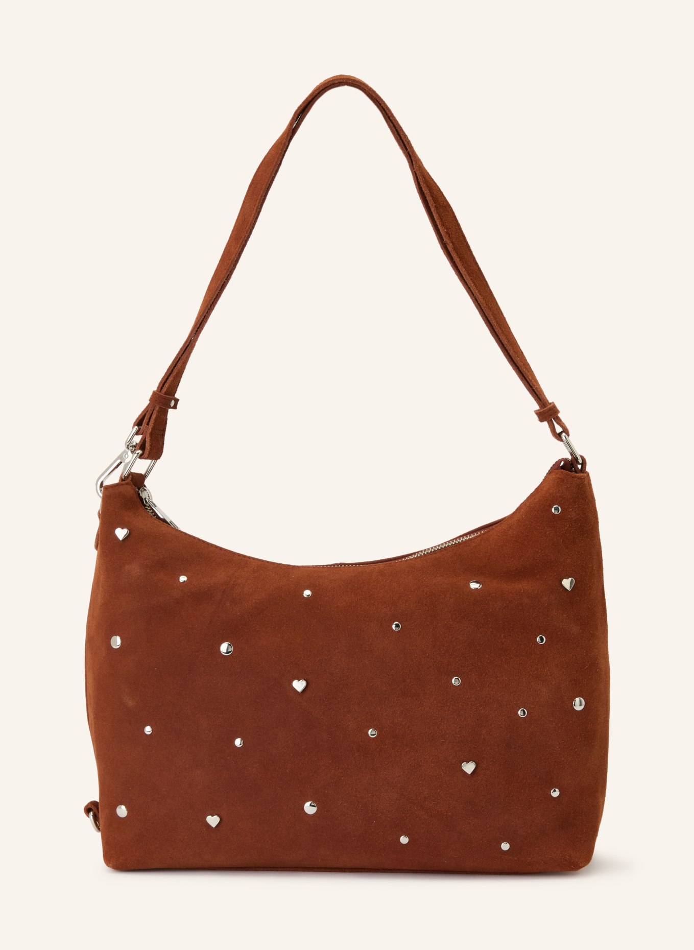 NÚNOO Schultertasche RIO SWEETHEART mit Nieten: BRAUN / SILBER