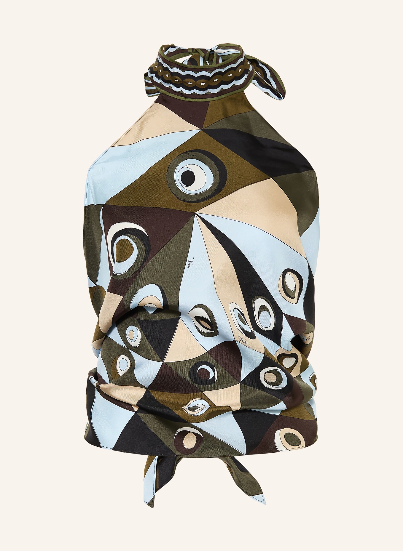 PUCCI Silk top: OLIVE / CREAM / LIGHT BLUE