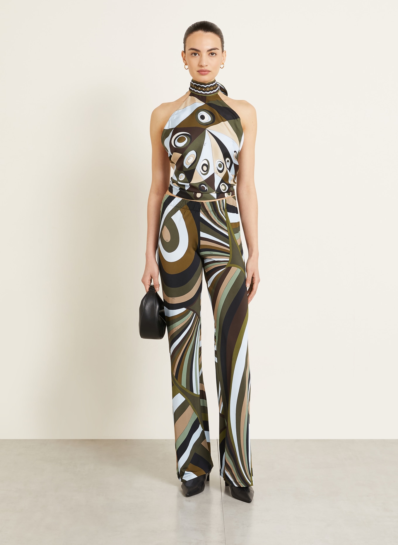 PUCCI Silk top: OLIVE / CREAM / LIGHT BLUE