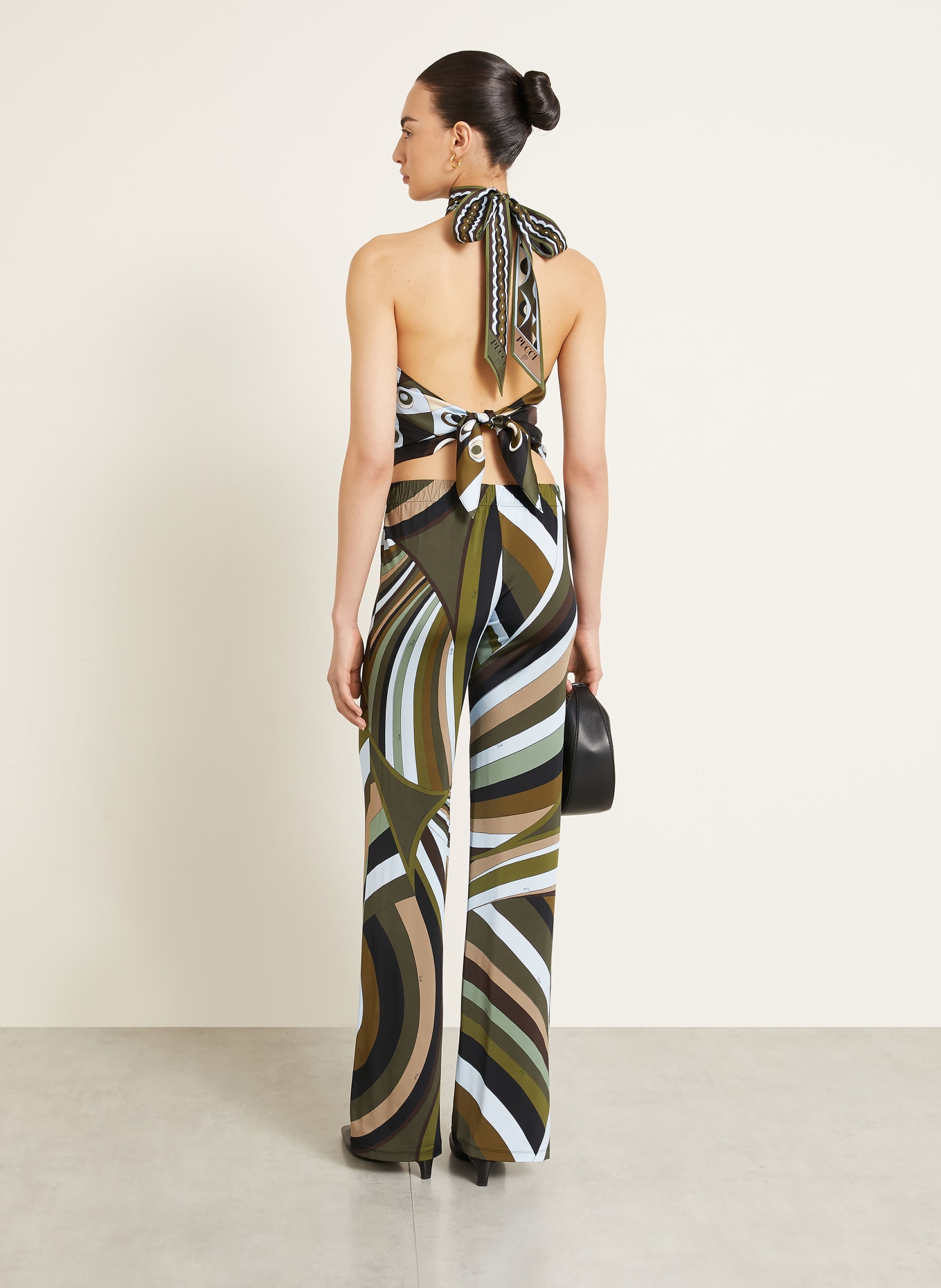 PUCCI Silk top: OLIVE / CREAM / LIGHT BLUE