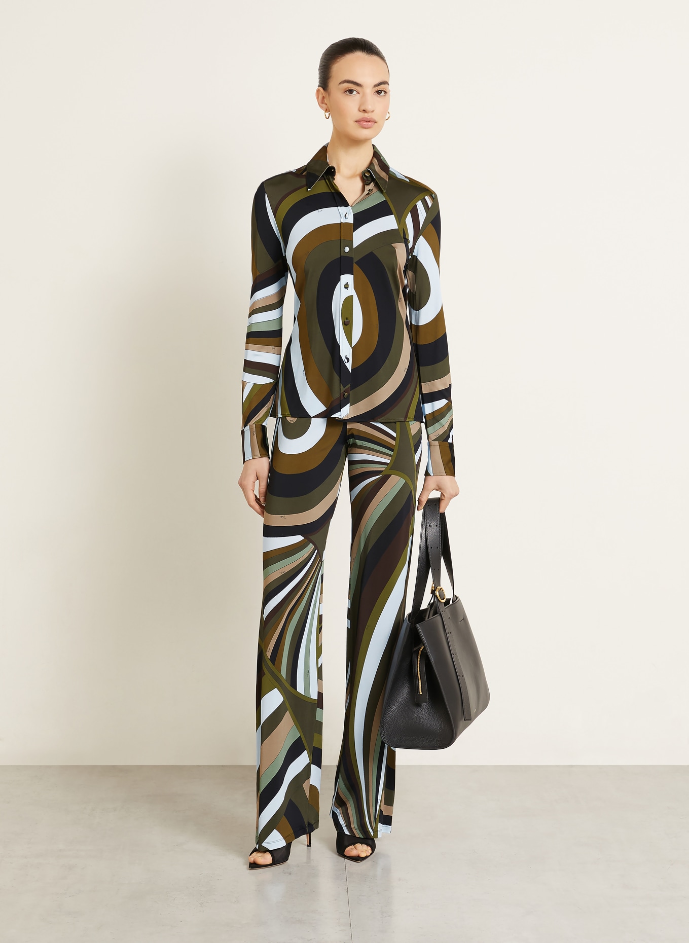 PUCCI Hemdbluse aus Jersey: OLIV / HELLBRAUN / HELLBLAU