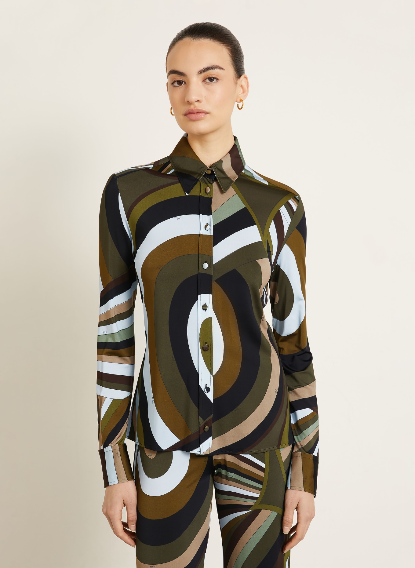 PUCCI Hemdbluse aus Jersey: OLIV / HELLBRAUN / HELLBLAU