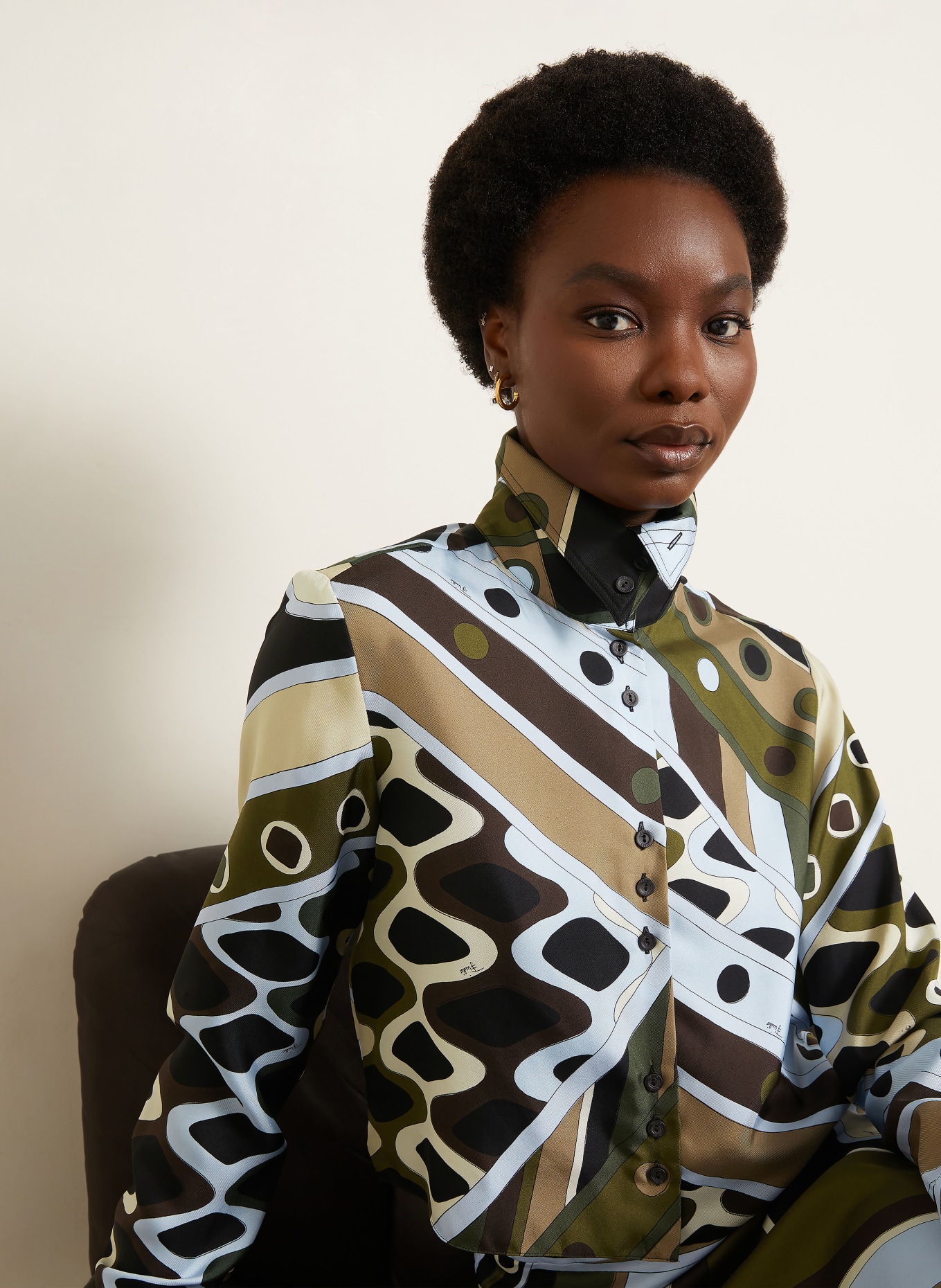 PUCCI Hemdbluse aus Seide: OLIV / HELLBRAUN / HELLBLAU