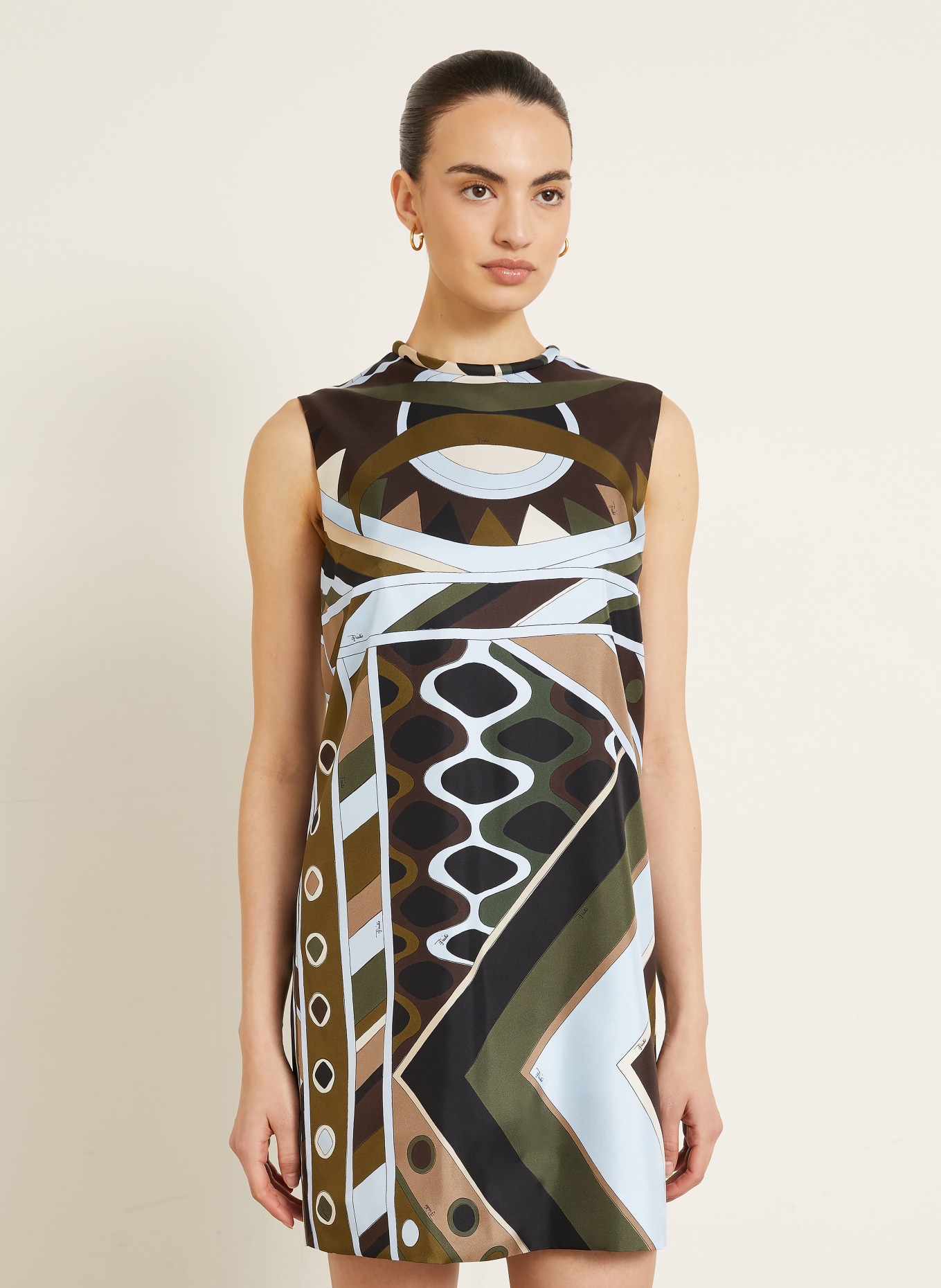 PUCCI Etuikleid aus Seide: OLIV / HELLBRAUN / HELLBLAU