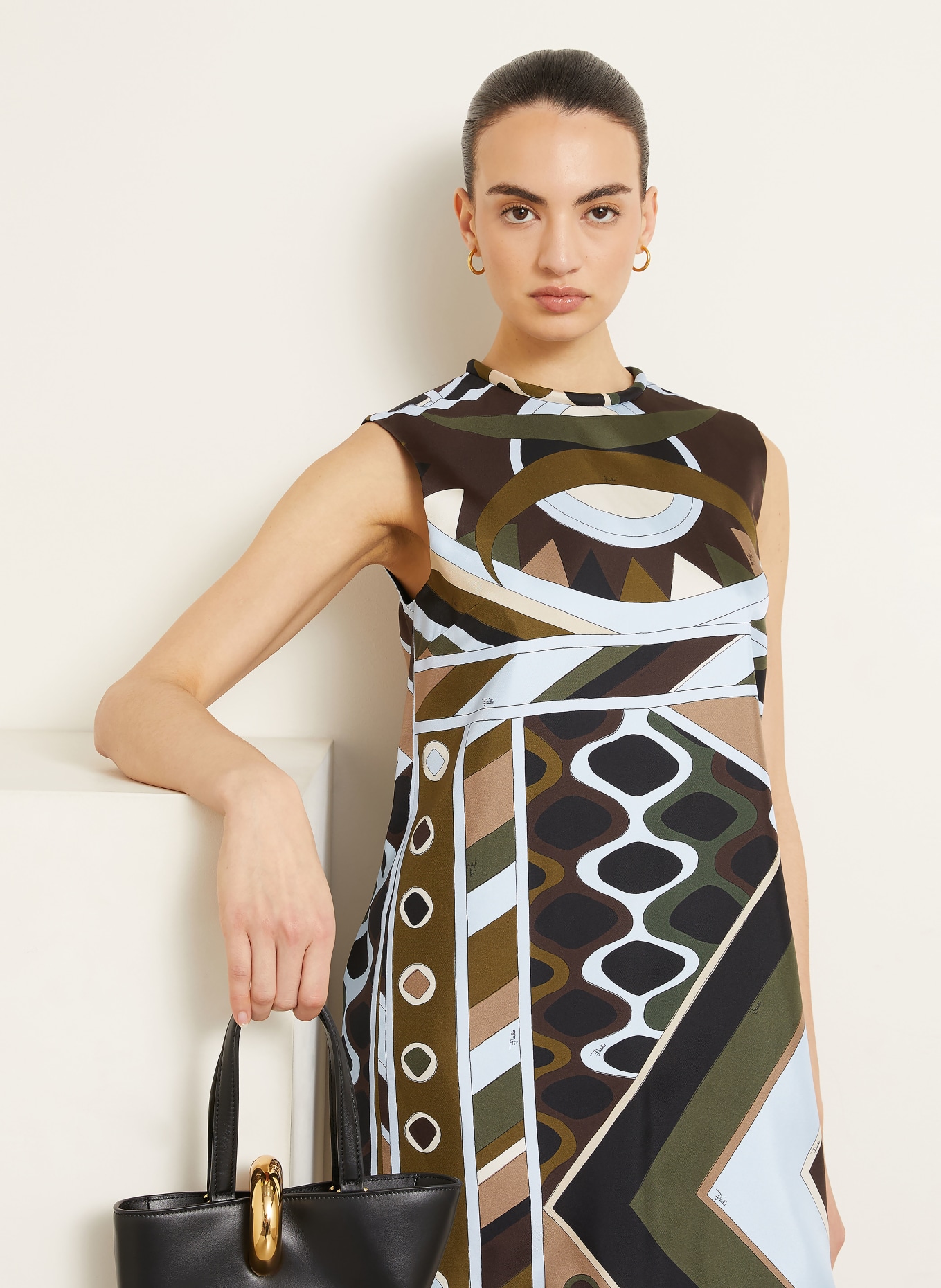 PUCCI Etuikleid aus Seide: OLIV / HELLBRAUN / HELLBLAU