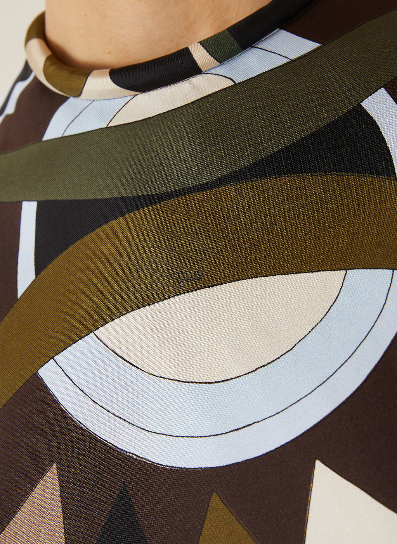 PUCCI Etuikleid aus Seide: OLIV / HELLBRAUN / HELLBLAU