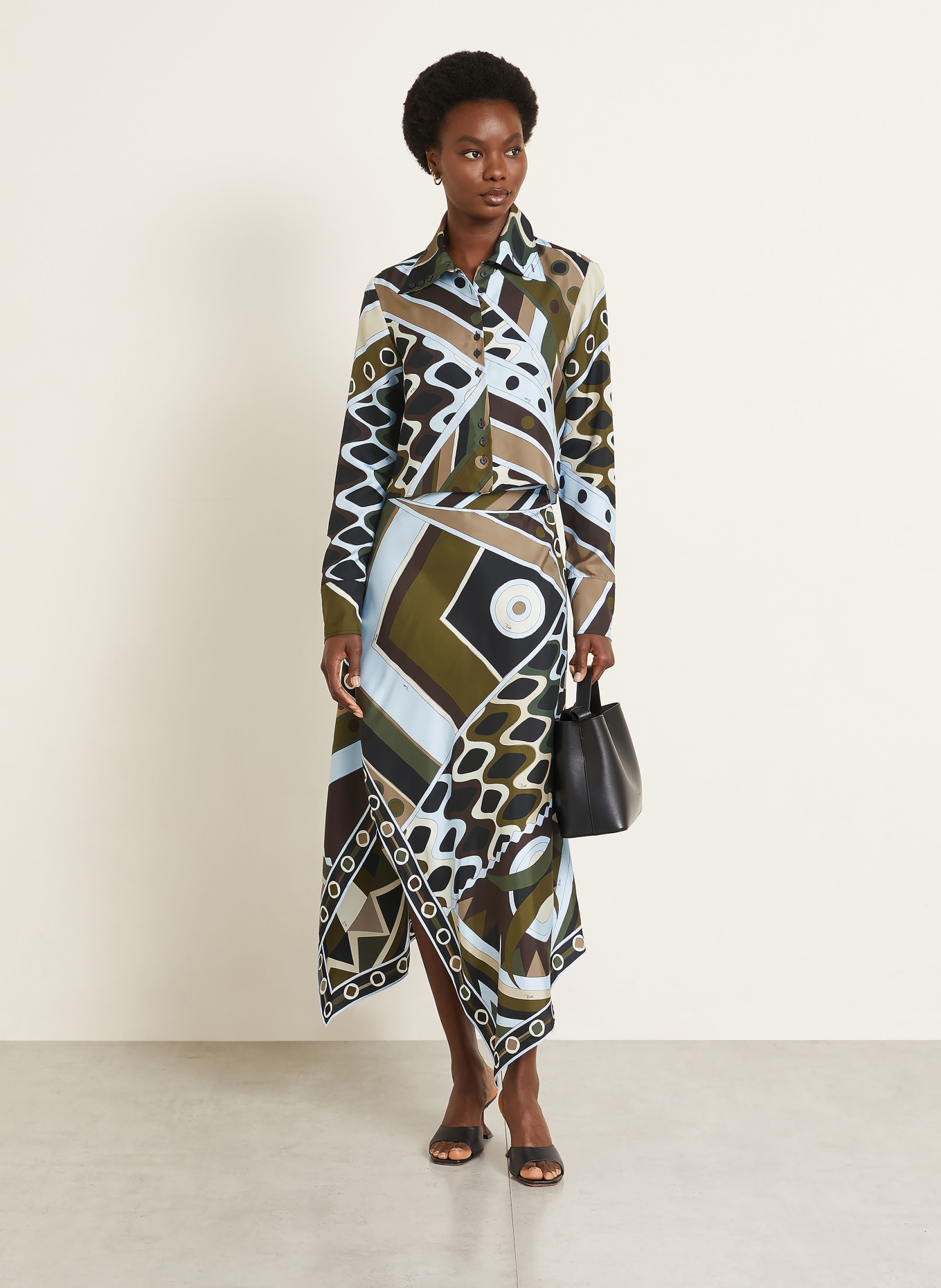 PUCCI silk skirt: KHAKI / DARK BROWN / LIGHT BLUE