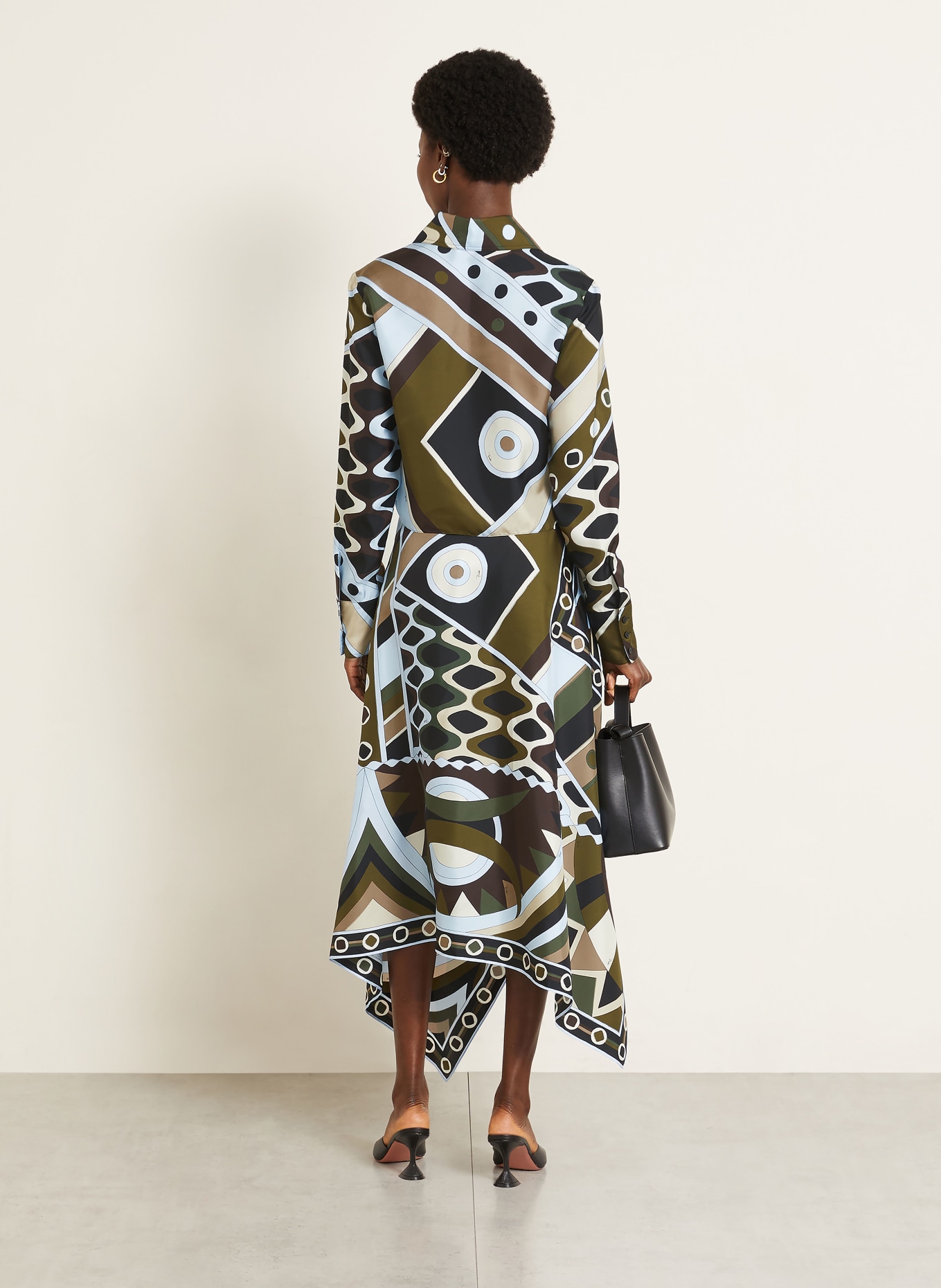 PUCCI silk skirt: KHAKI / DARK BROWN / LIGHT BLUE