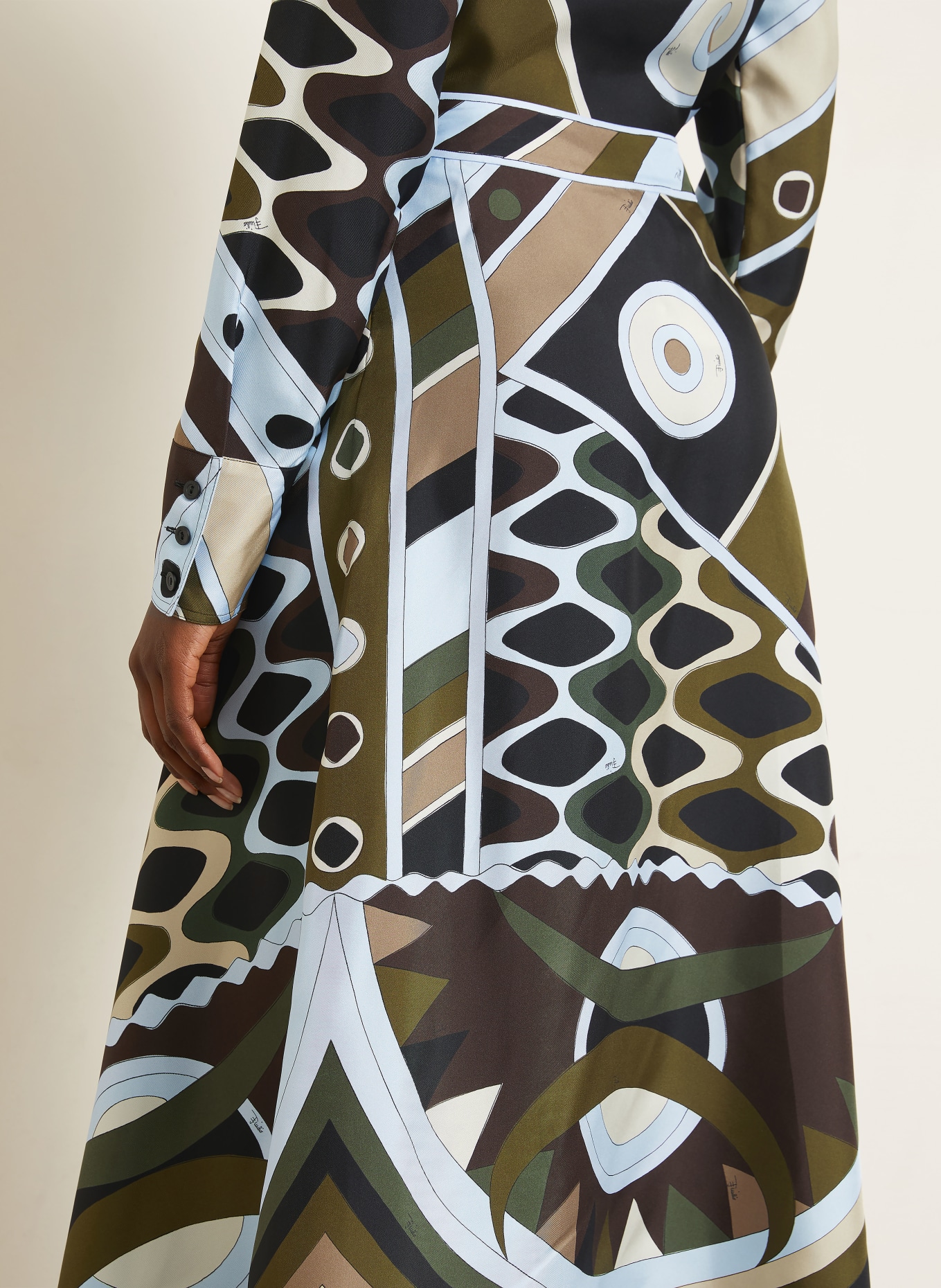 PUCCI silk skirt: KHAKI / DARK BROWN / LIGHT BLUE