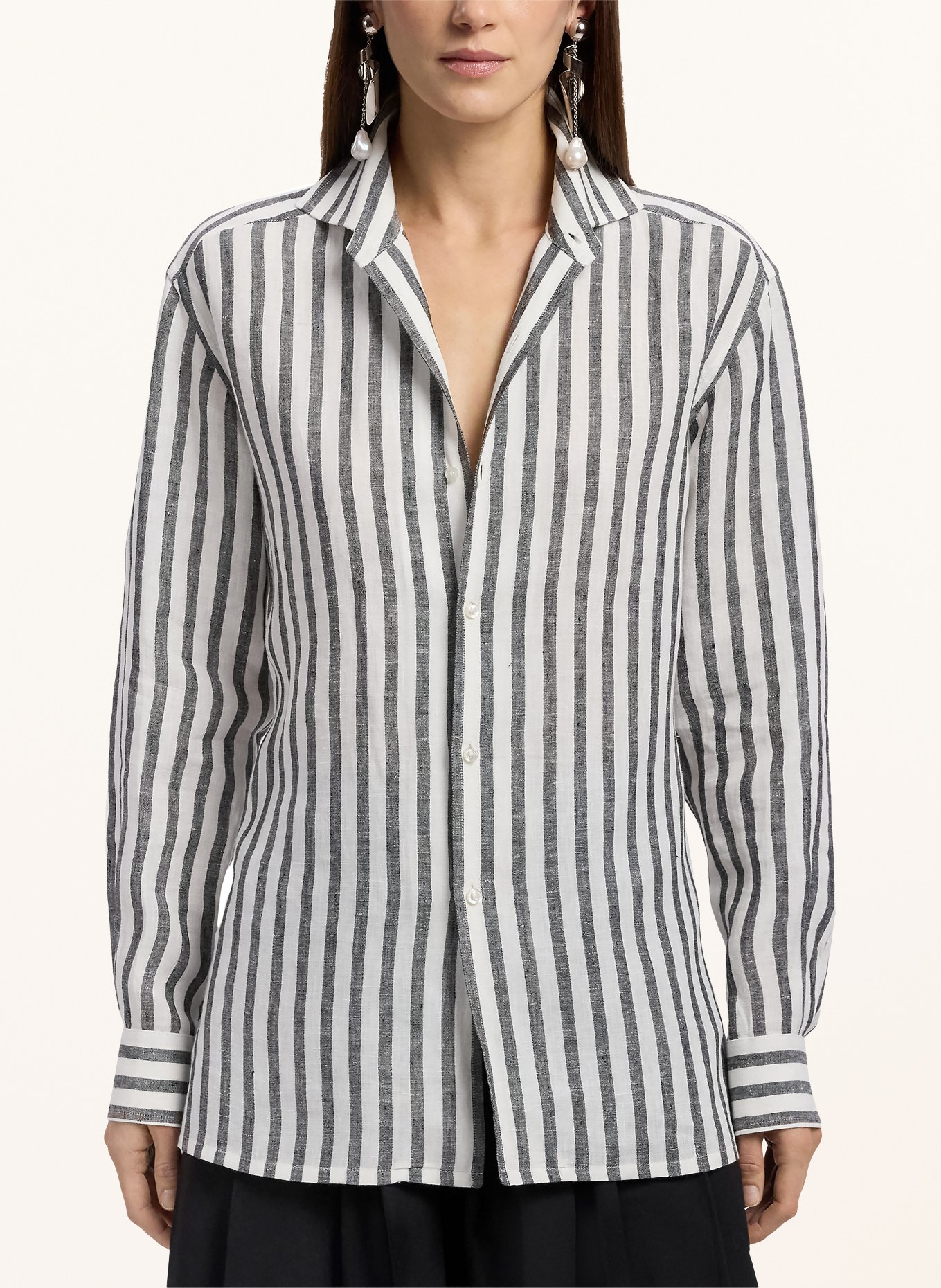 RALPH LAUREN Collection Hemdbluse aus Leinen: WEISS / SCHWARZ