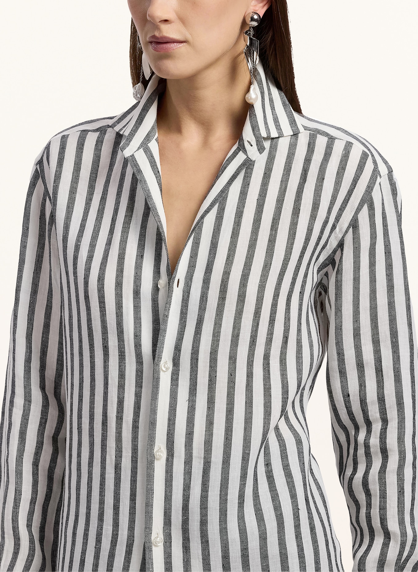RALPH LAUREN Collection Hemdbluse aus Leinen: WEISS / SCHWARZ