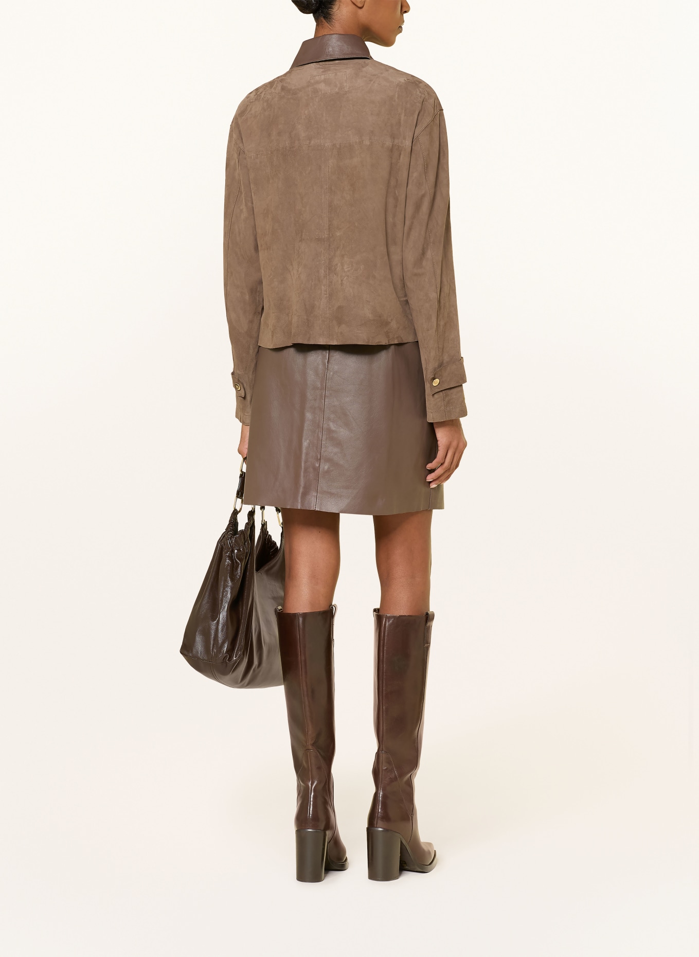 RIANI Leather jacket: BROWN / GOLD