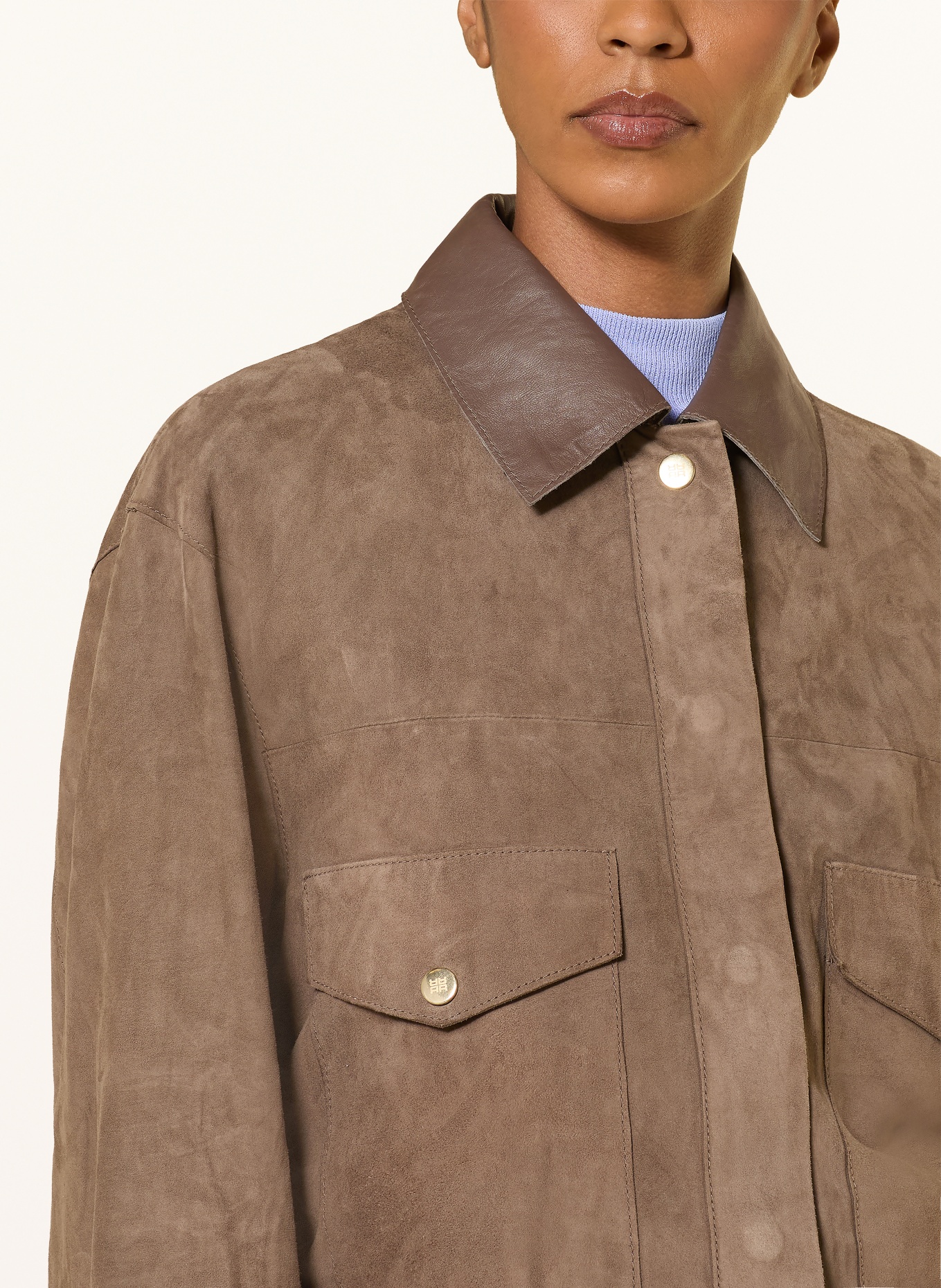 RIANI Leather jacket: BROWN / GOLD