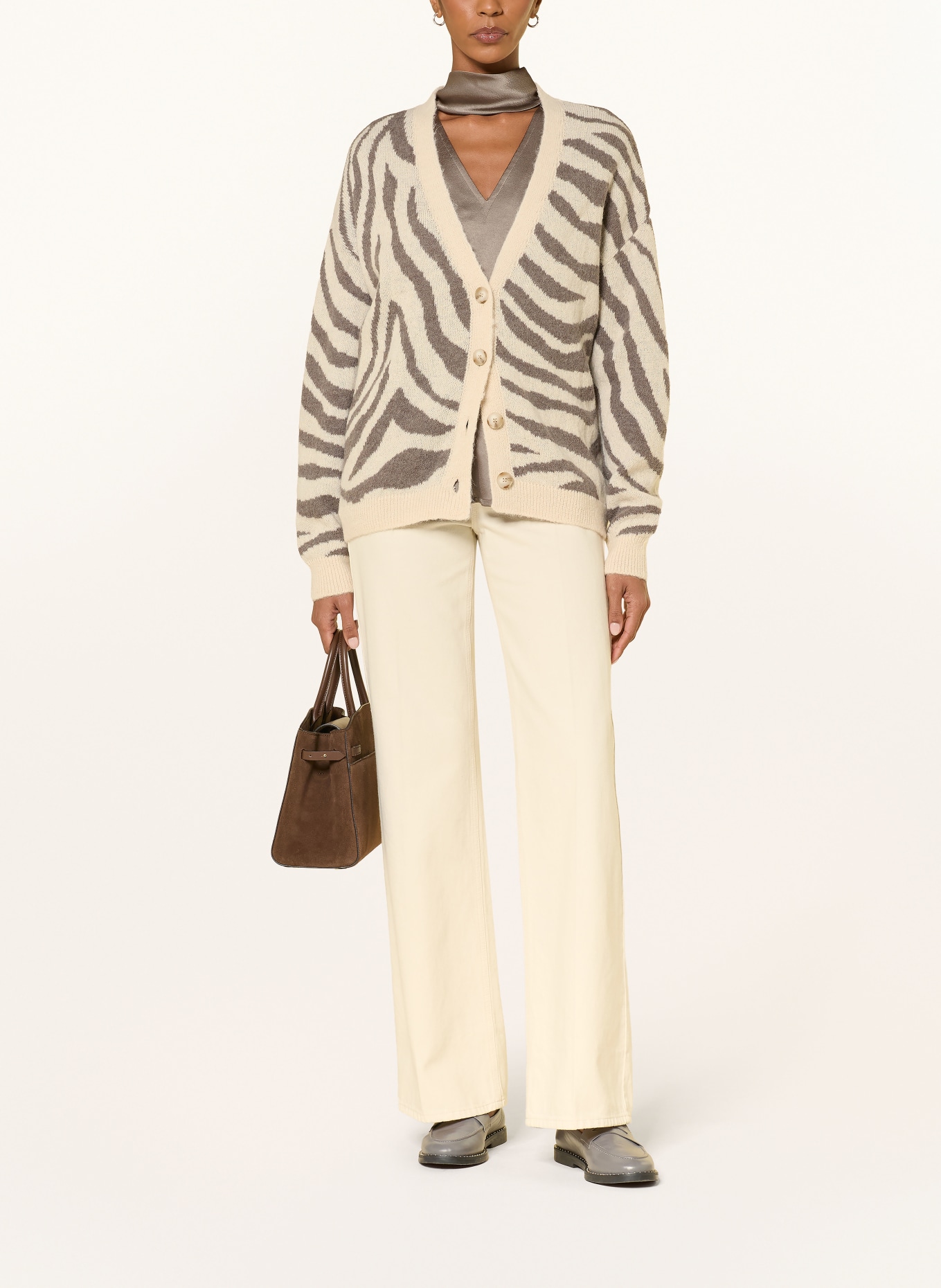 RIANI Strickjacke mit Alpaka: ECRU / TAUPE