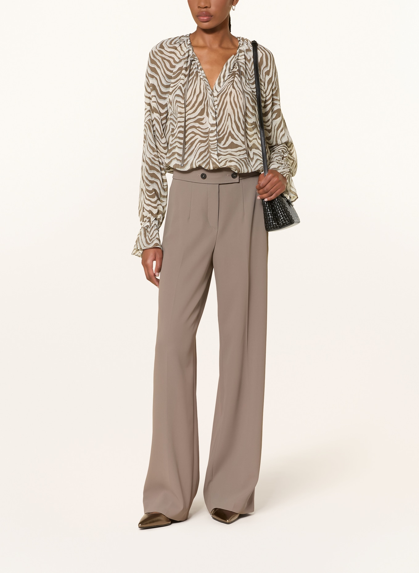 RIANI Blouse with ruffles: BROWN / LIGHT GRAY / GRAY