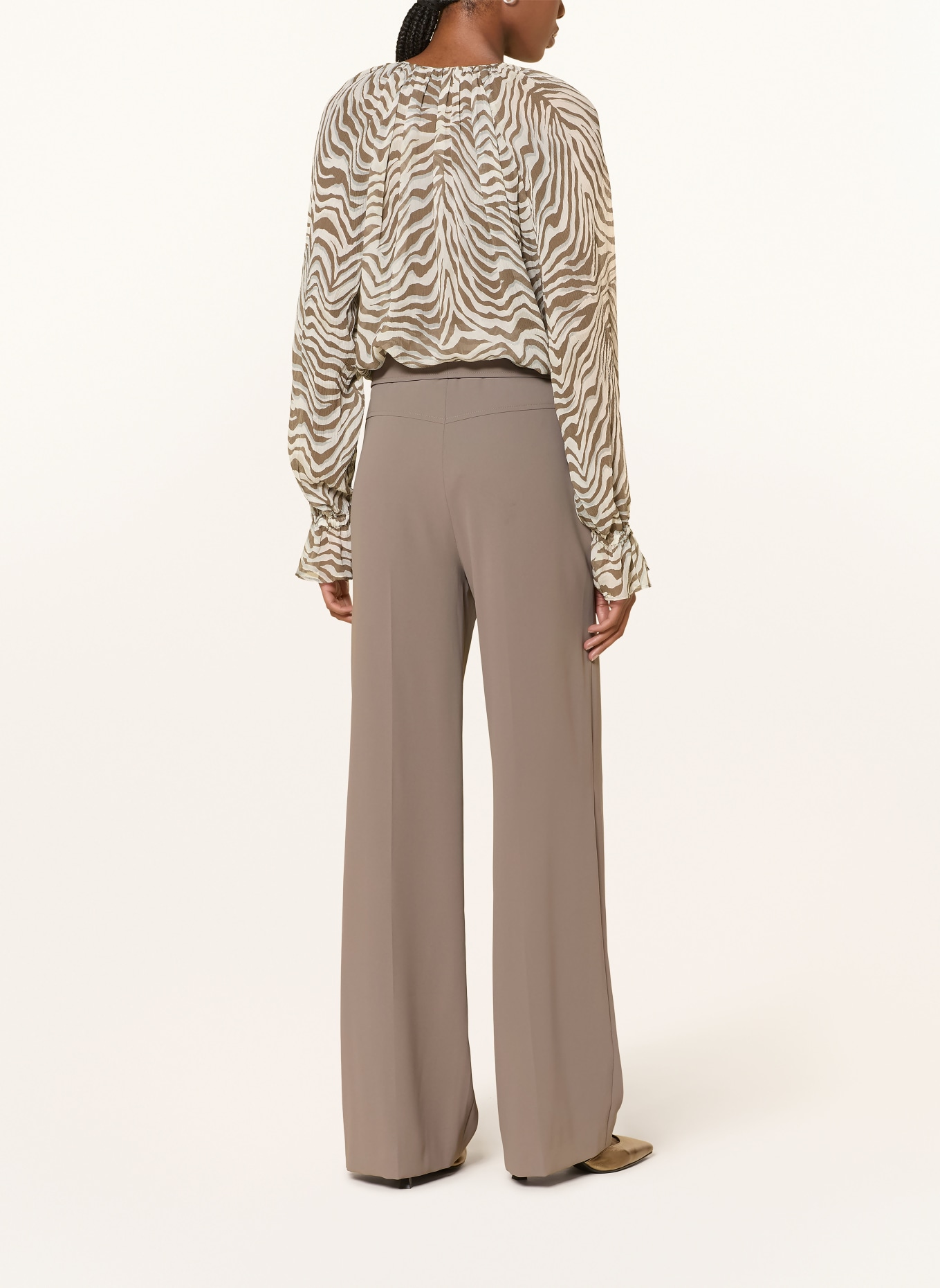 RIANI Blouse with ruffles: BROWN / LIGHT GRAY / GRAY