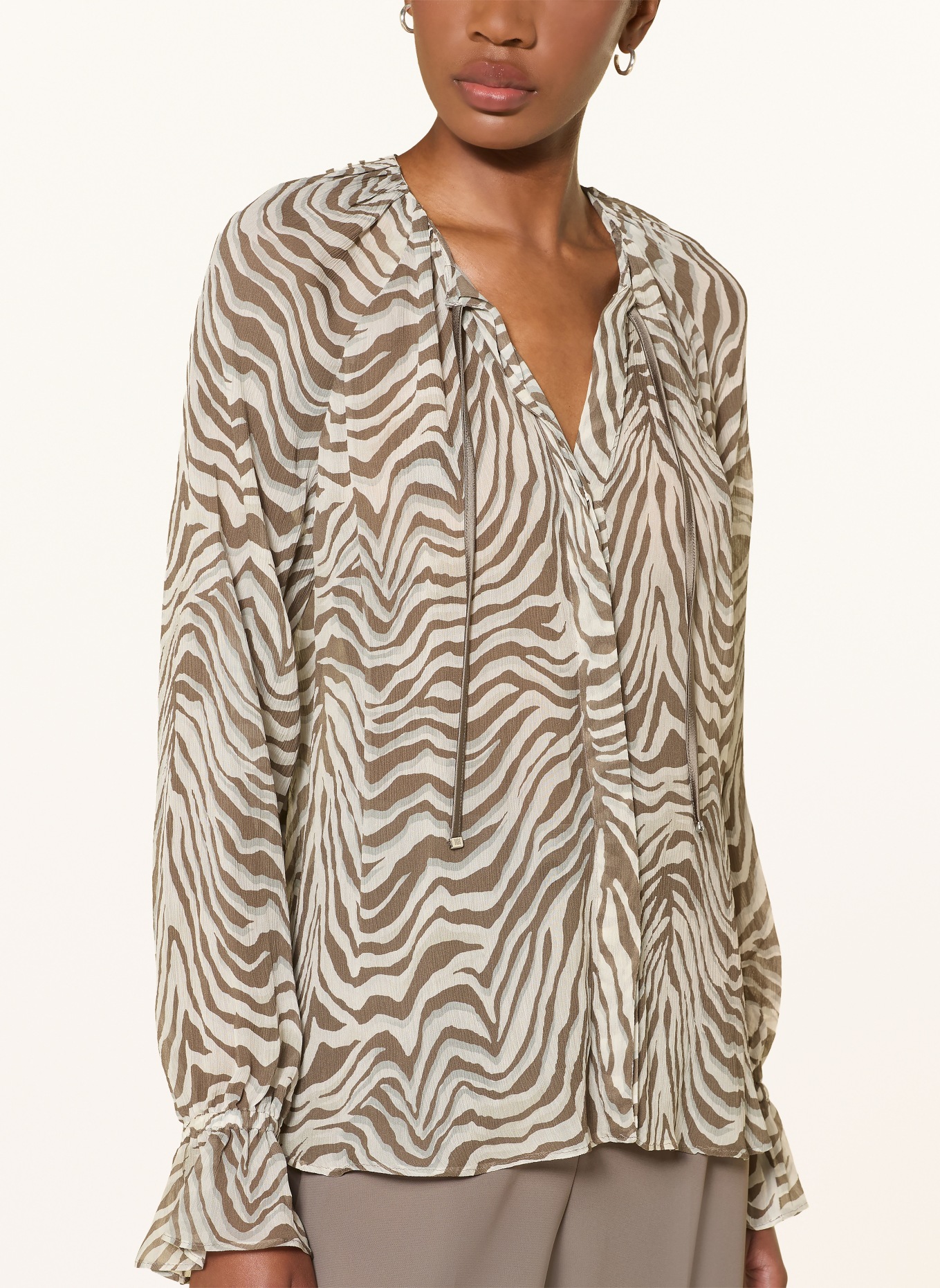 RIANI Blouse with ruffles: BROWN / LIGHT GRAY / GRAY