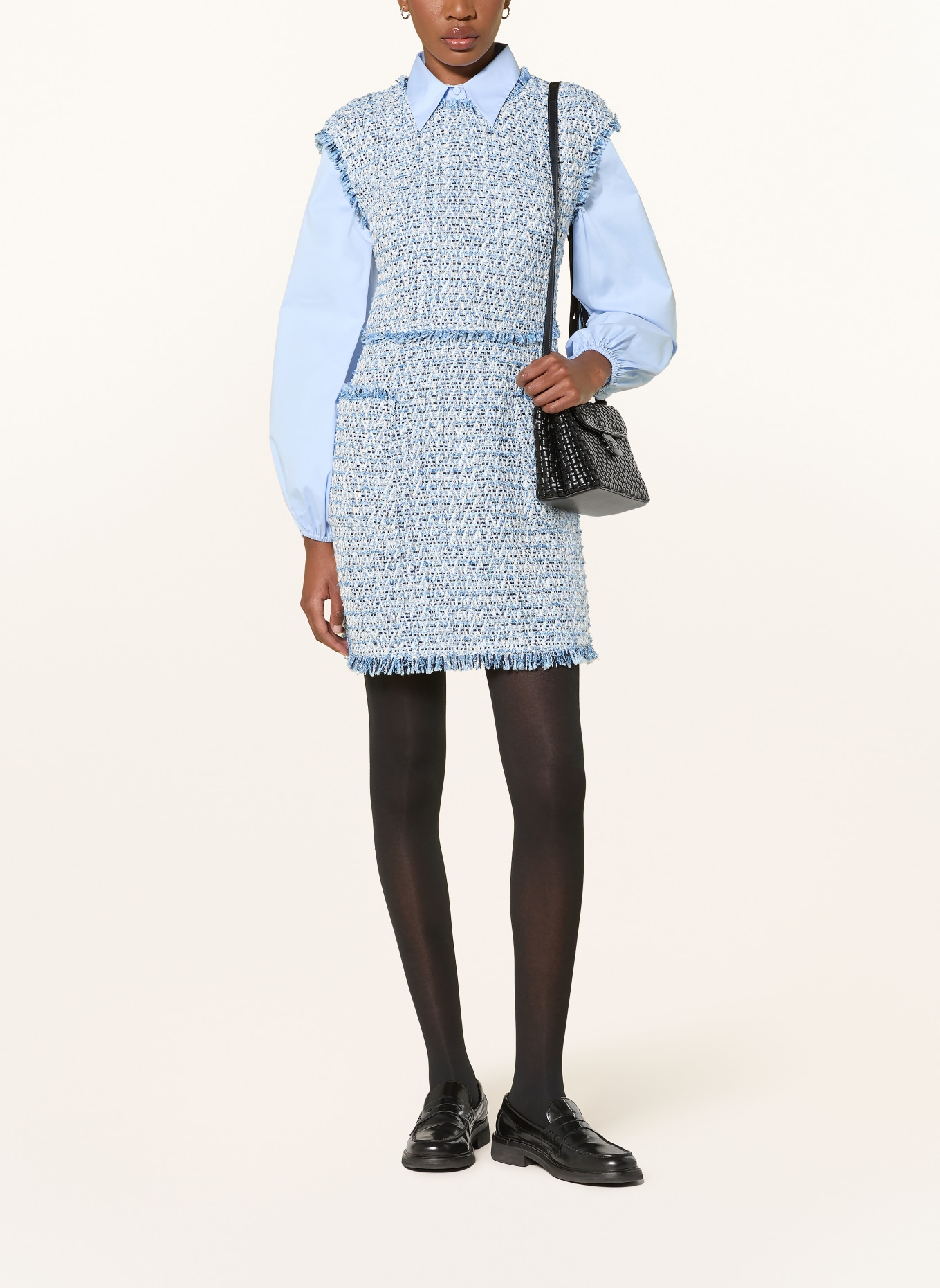 RIANI Tweed dress: LIGHT BLUE / CREAM / DARK BLUE