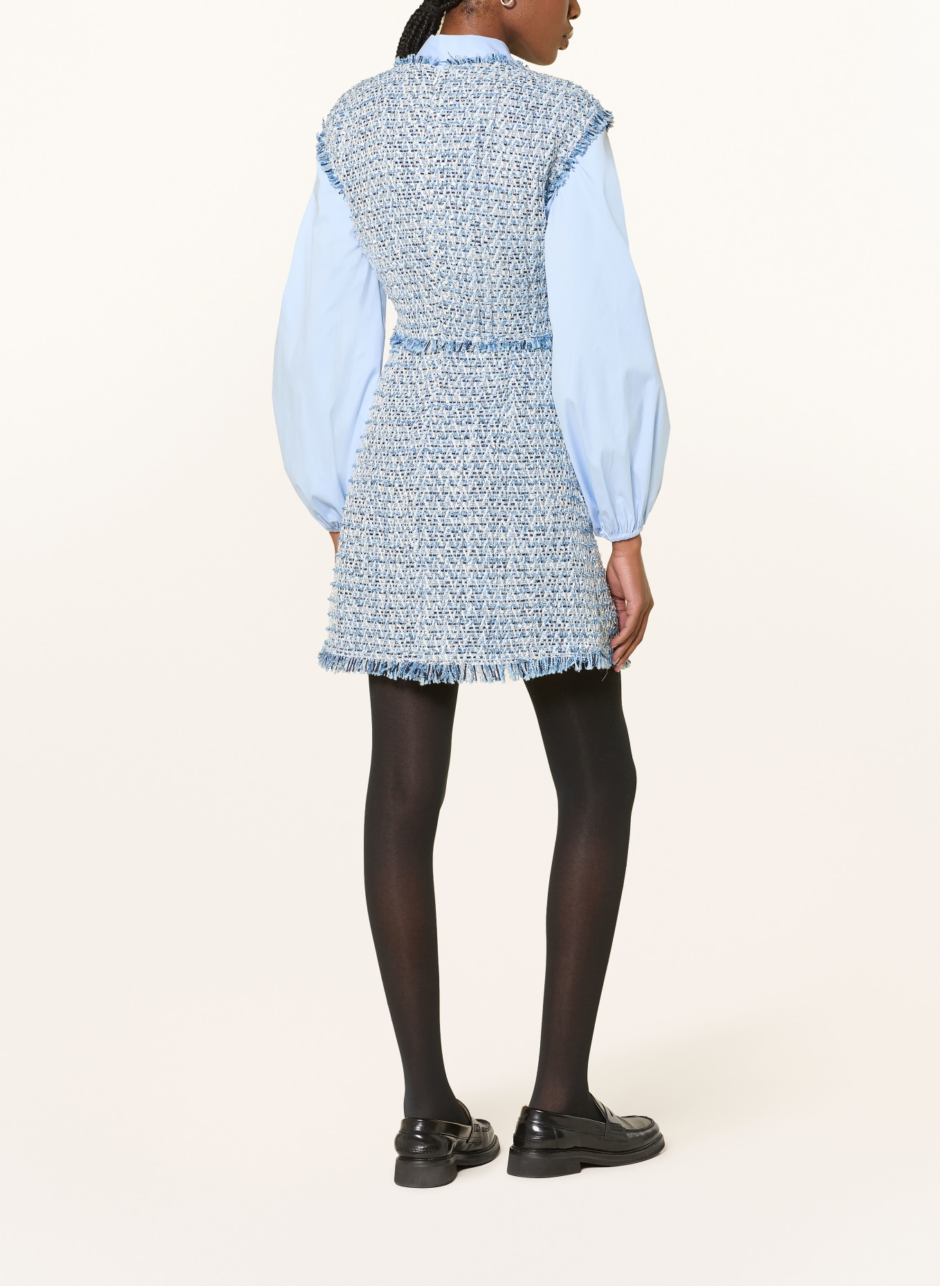 RIANI Tweed dress: LIGHT BLUE / CREAM / DARK BLUE