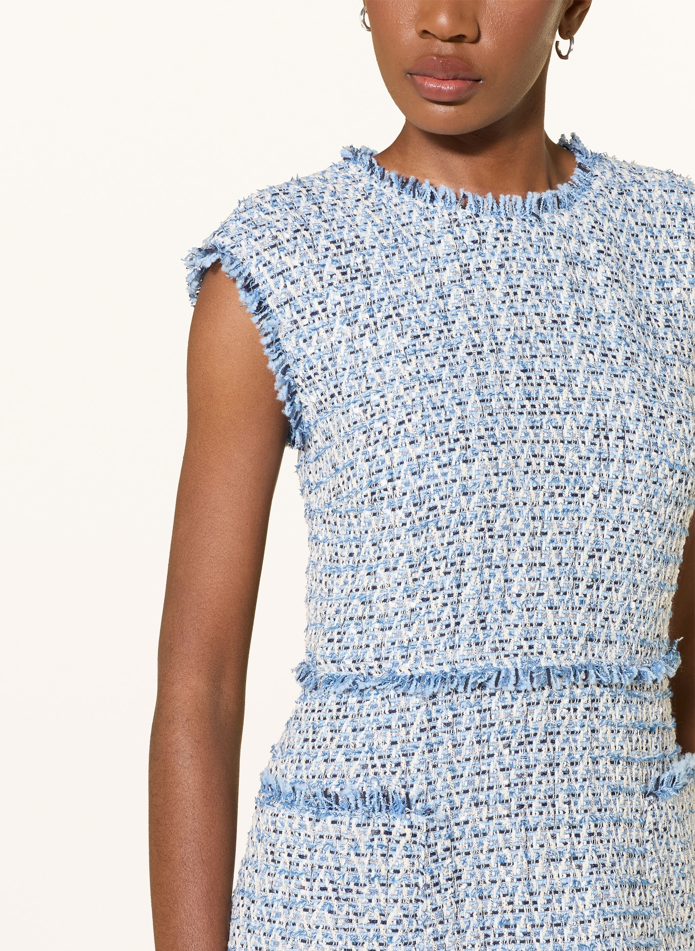 RIANI Tweed dress: LIGHT BLUE / CREAM / DARK BLUE