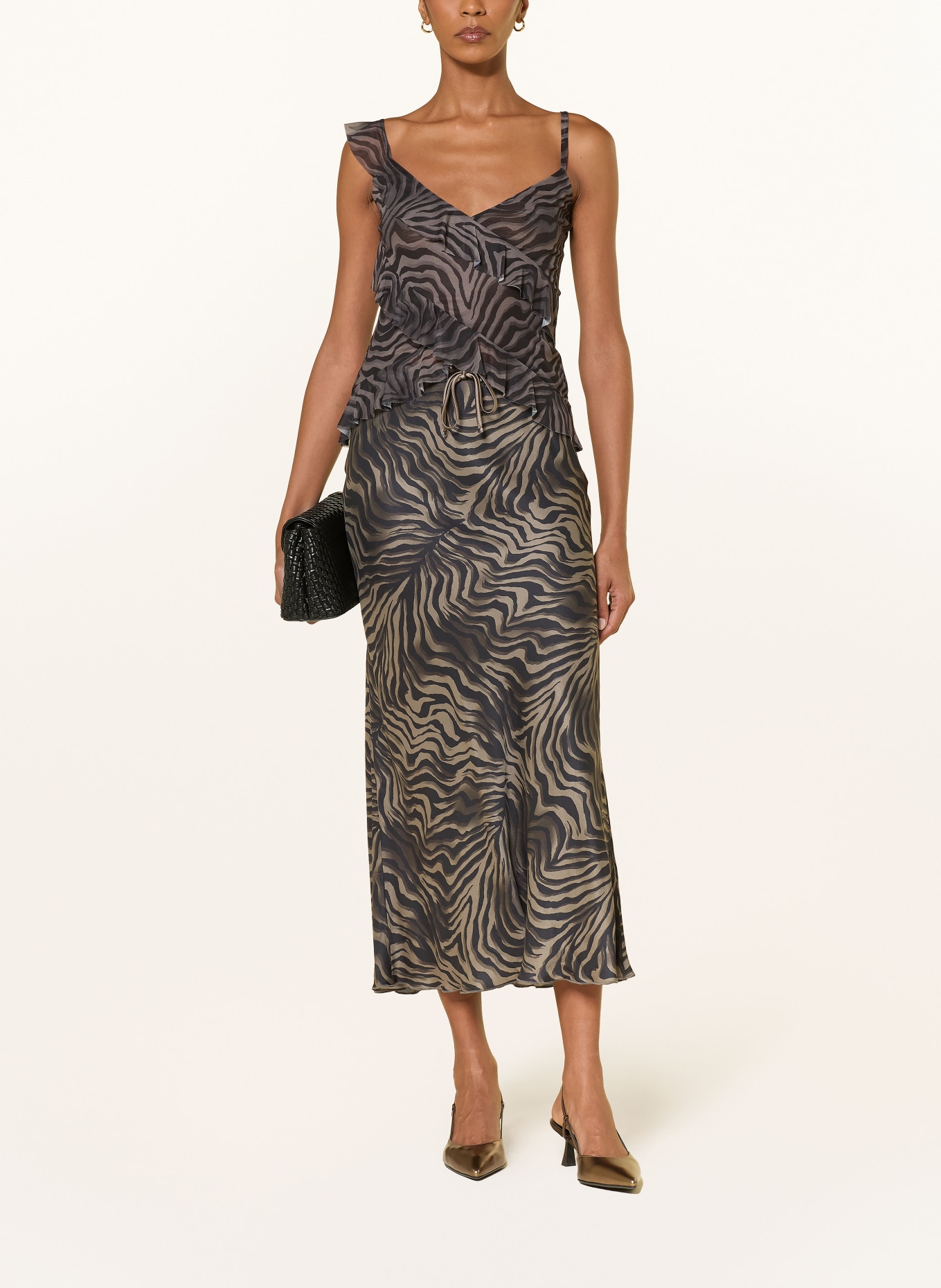 RIANI Satin skirt: TAUPE / BLACK