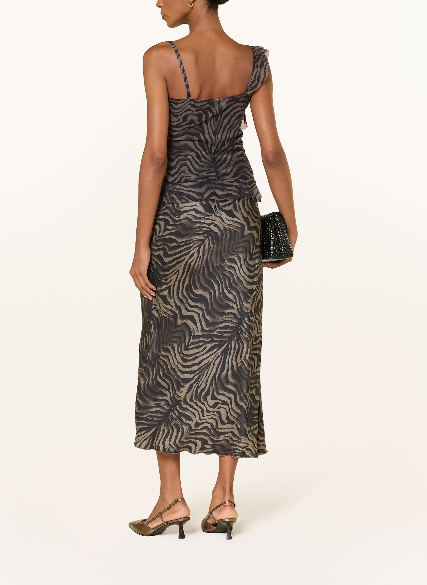 RIANI Satin skirt: TAUPE / BLACK