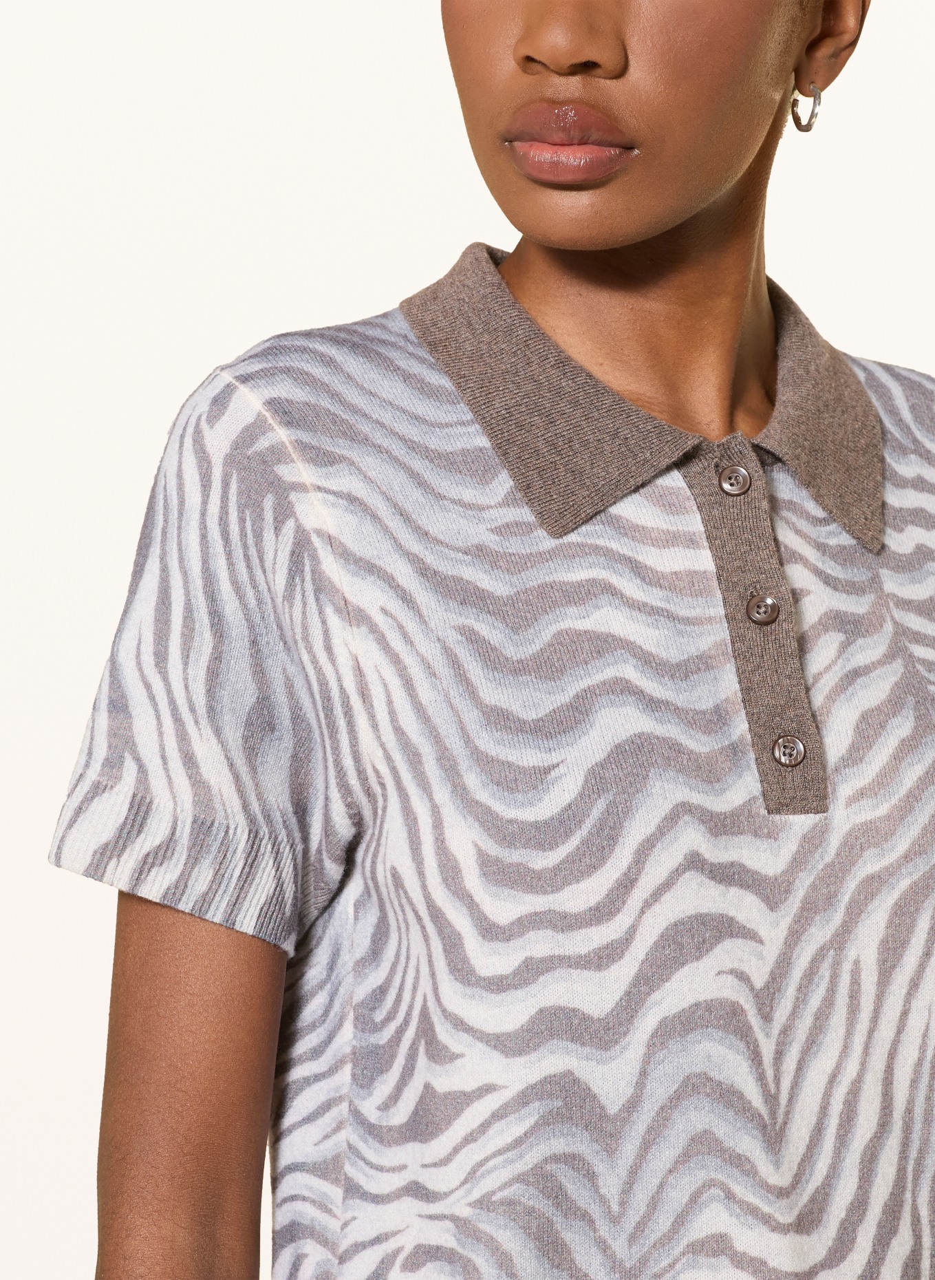 RIANI Strick-Poloshirt: GRAU / BRAUN / HELLGRAU