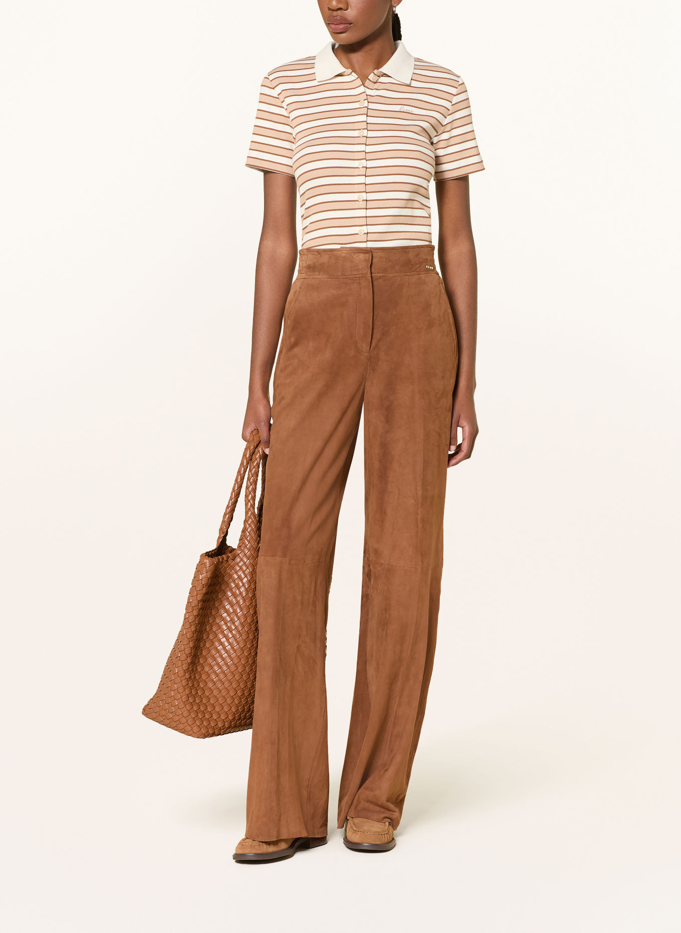 RIANI gebreide blouse: WIT / LICHTBRUIN / BRUIN