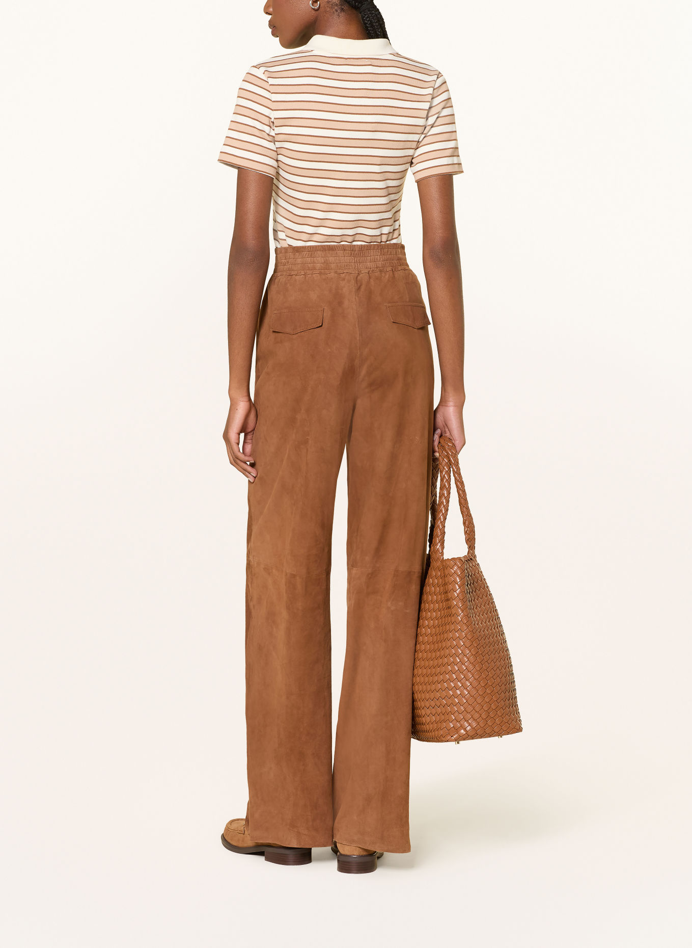 RIANI gebreide blouse: WIT / LICHTBRUIN / BRUIN