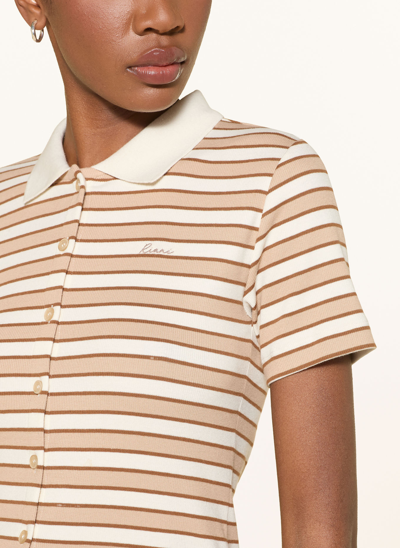 RIANI gebreide blouse: WIT / LICHTBRUIN / BRUIN